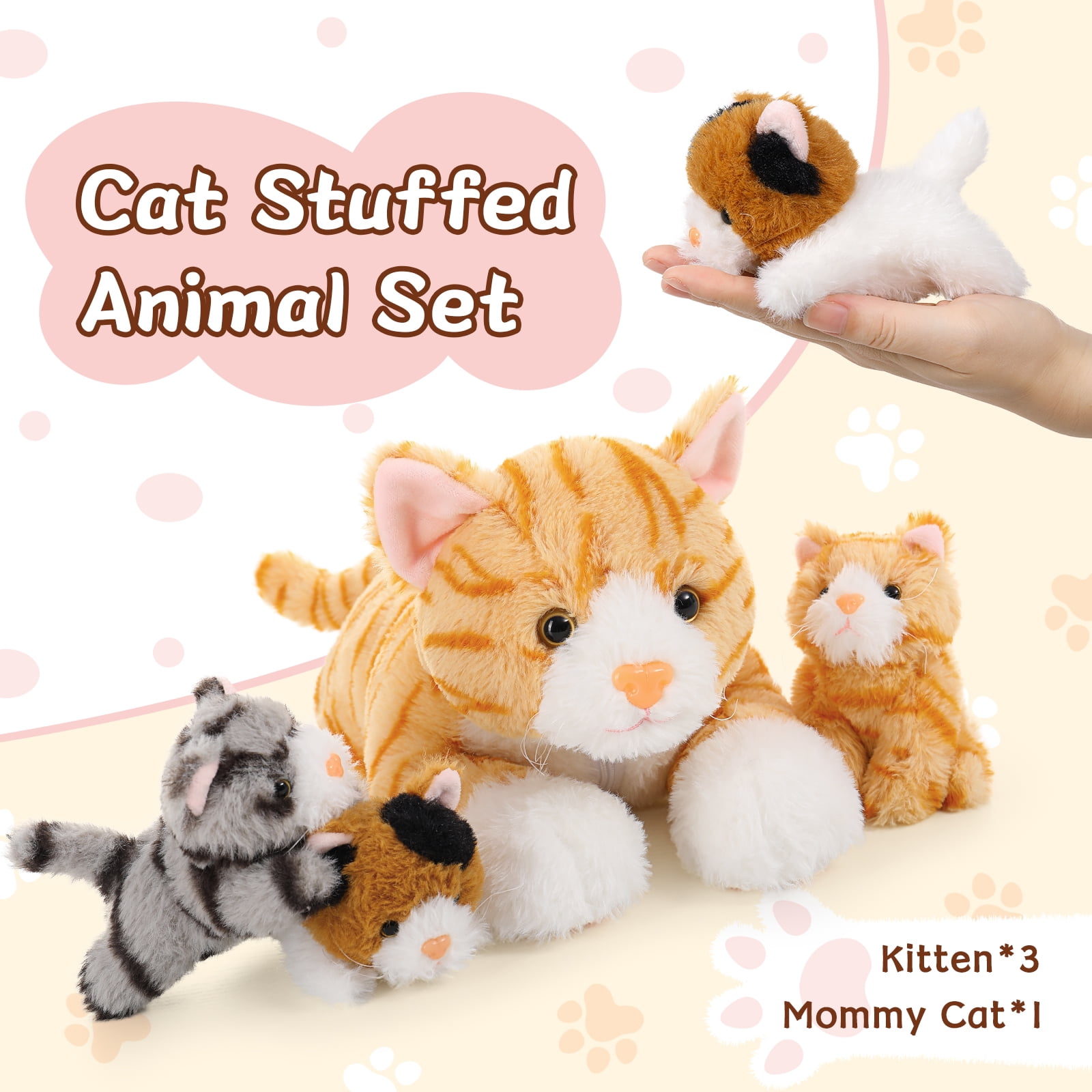 Muiteiur Cat Stuffed Animal Set with 3 Baby Kittens (Yellow, 15.7 in) n2xp4