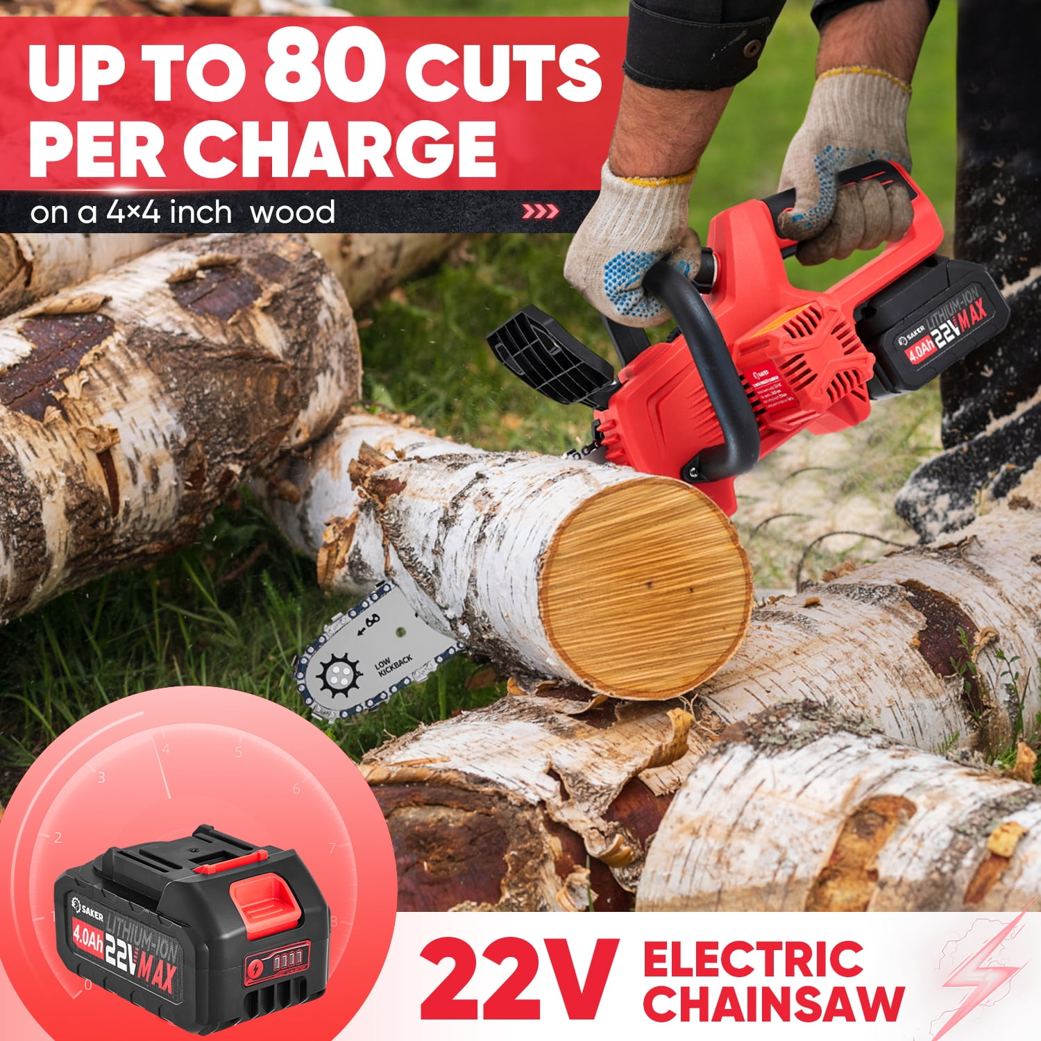 Saker 12 in 22V 4.0Ah Cordless Electric Chainsaw, Auto-Tension, LED Power Display (12 in) zxyz3