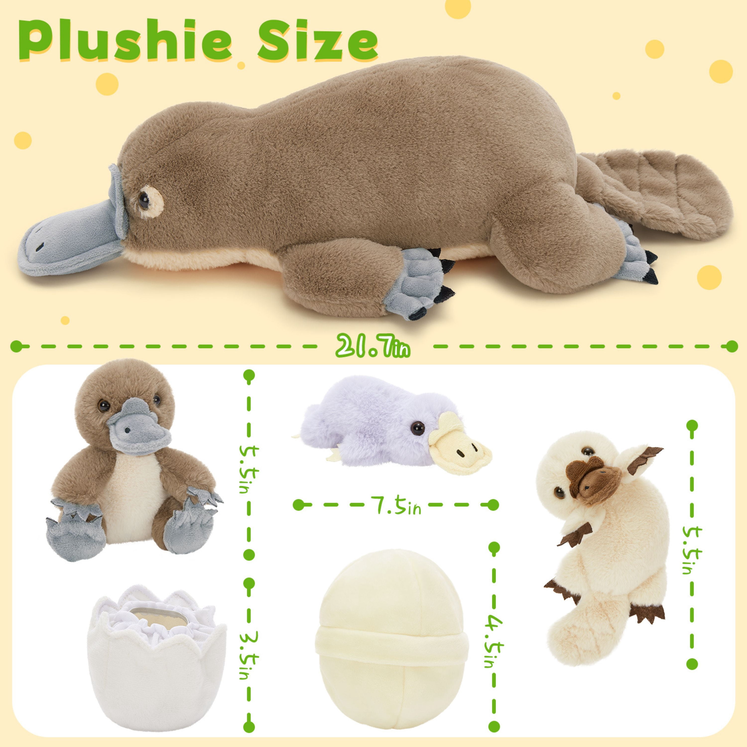 Muiteiur Giant Platypus Stuffed Animal Interactive Plush Toy Set with 3 Babies and 2 Eggshells (Grey, 21.7 in) smqme