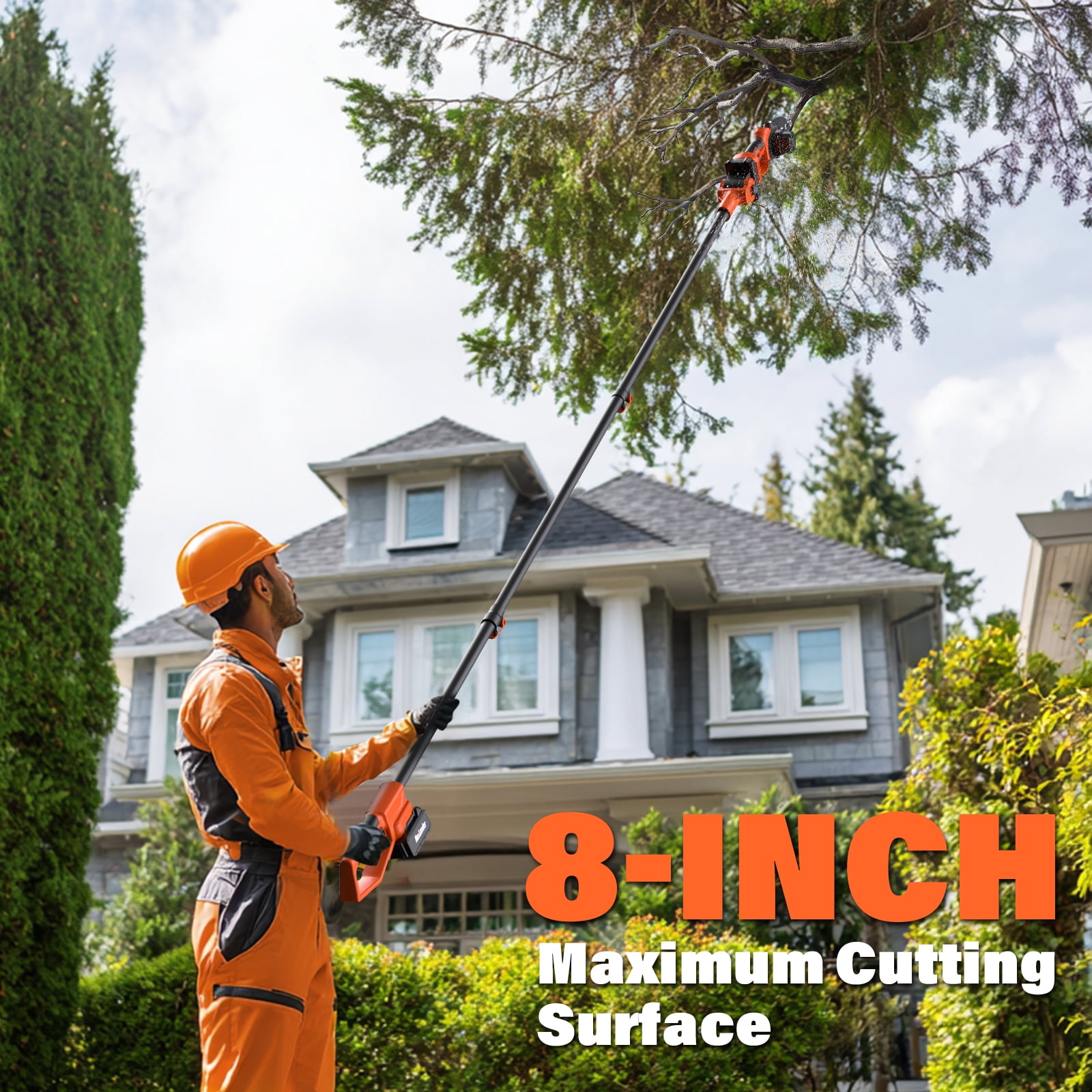 Maxlander 2-in-1 Cordless Pole Saw and Mini Chainsaw, Electric Tree Trimmer with 14ft Reach (8 in, 20V Battery) fh99i