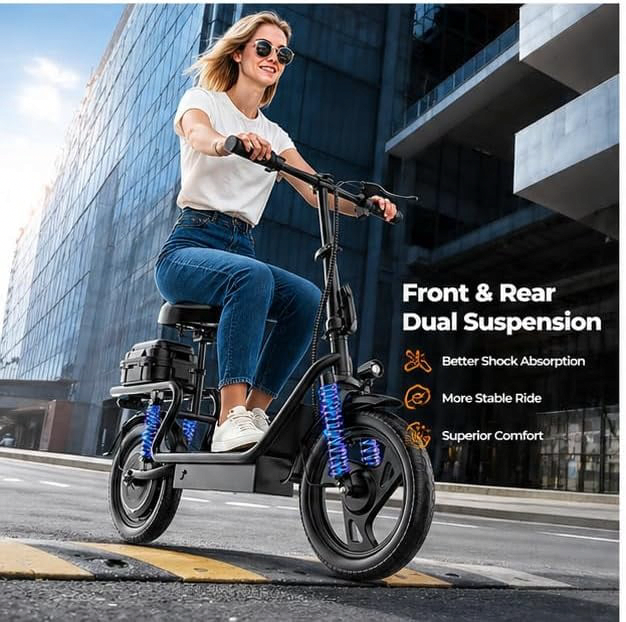 Generic Electric Scooter Commuter E-Scooter with Seat and Storage (Black, 264 lb Capacity) wipc3