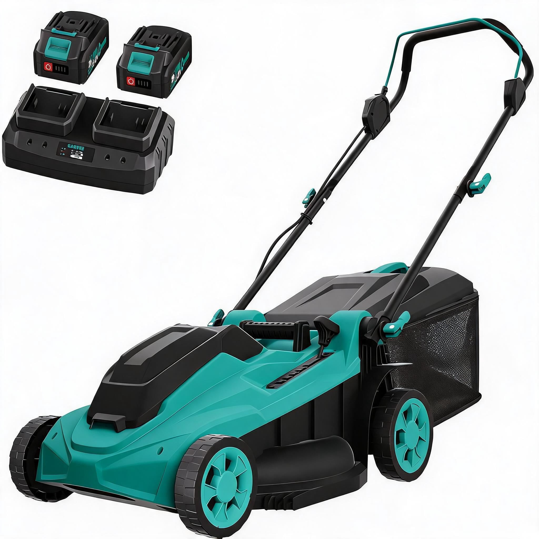 MemoryField 17 in Cordless Lawn Mower, Brushless Motor, 2-in-1 Mulching and Bagging Push Mower (Blue, 17 in) 1w2gs