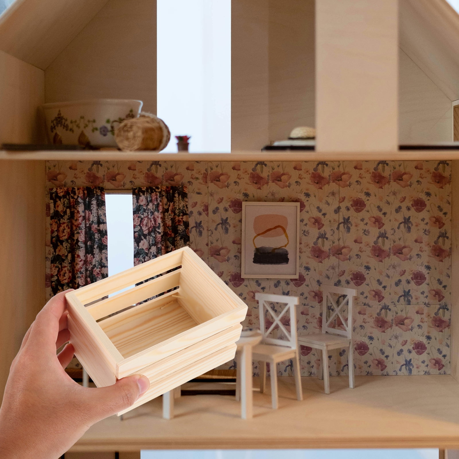 Generic Miniature Wooden Crate Dollhouse Accessory (Beige, 2 in) no4y8