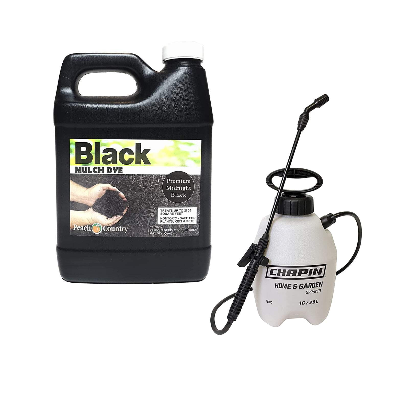 Peach Country Mulch Dye Color Concentrate with 1 Gallon Pump Sprayer (Midnight Black, 128 fl oz) rnf53