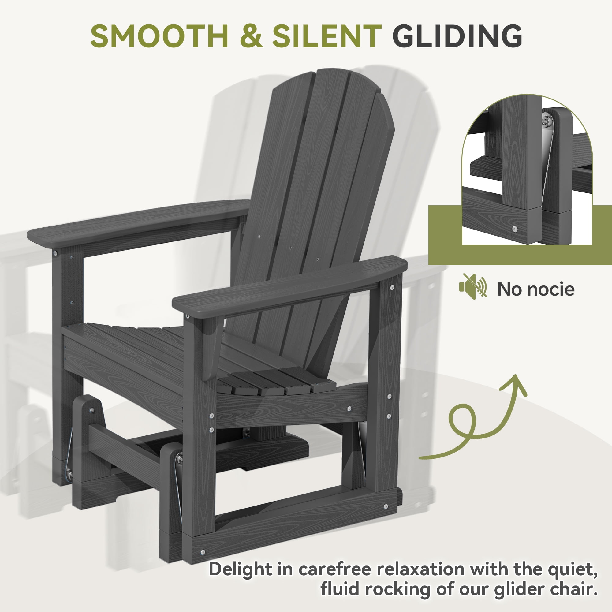 SERWALL Outdoor Glider Chair, All-Weather HDPE Patio Rocker with Ergonomic Design (Gray, 29.1 in W x 25.6 in D x 40.2 in H) 9lx8t