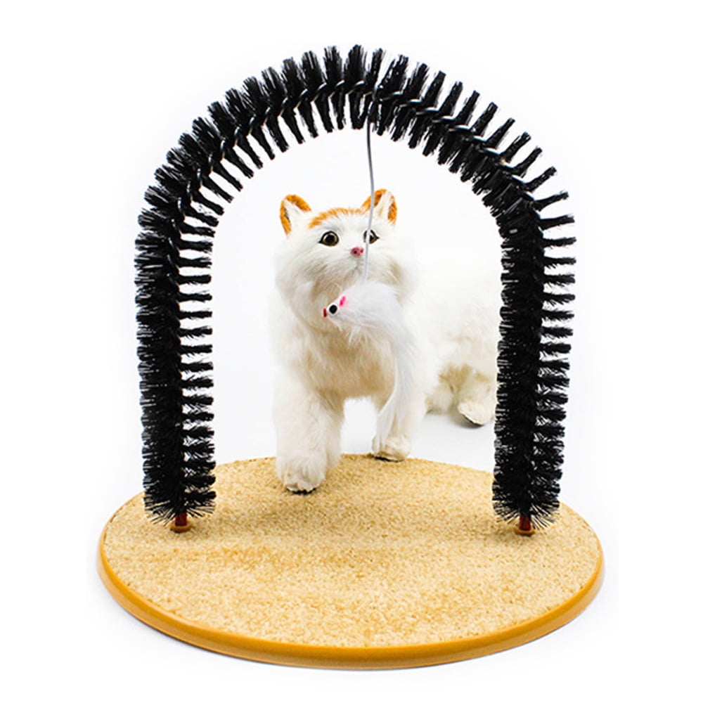 BEYCED Cat Self Groomer Arch with Scratching Pad and Hanging Toy (Black, 14 in x 12 in) xuruh