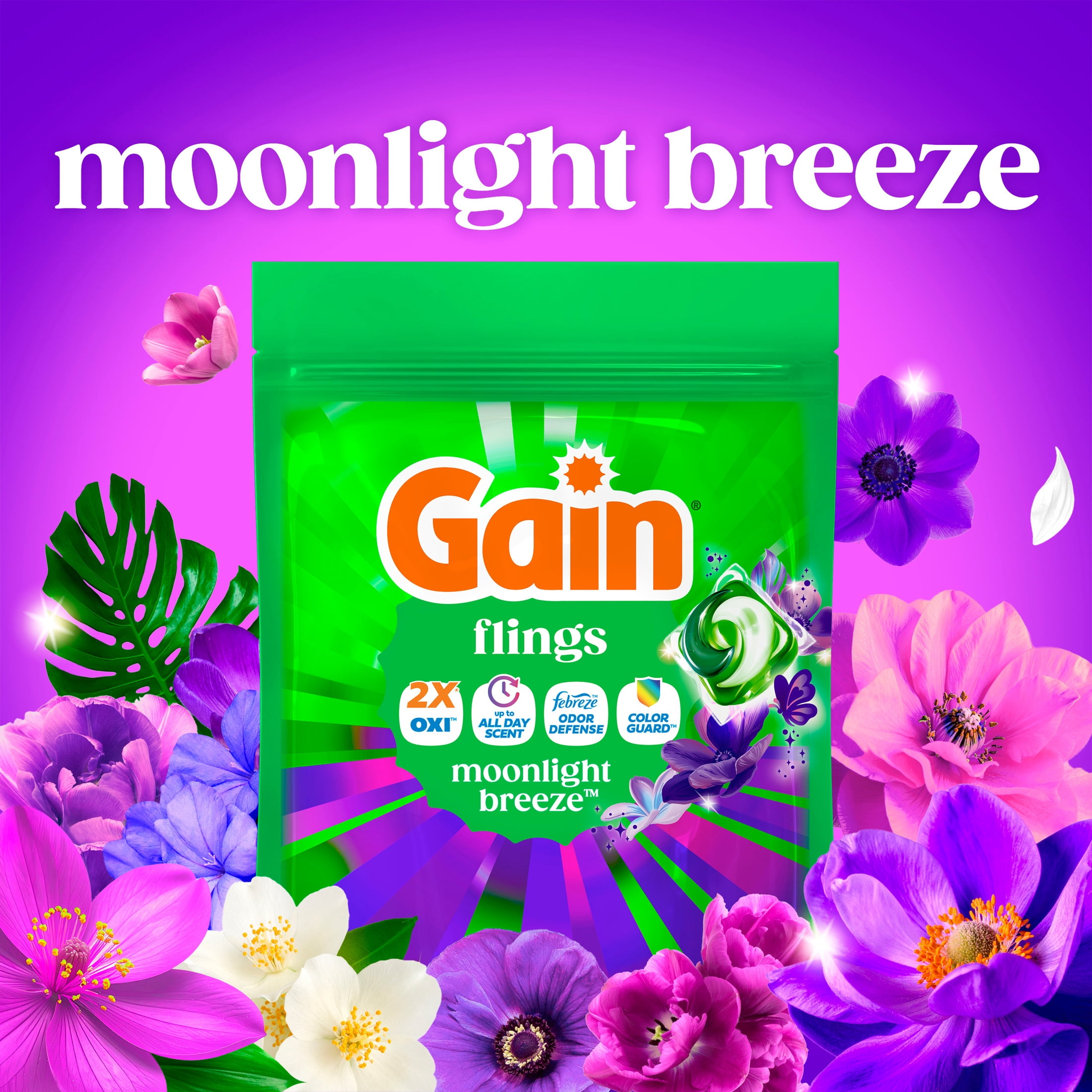 Gain Flings Laundry Detergent Pacs, 4-in-1 Oxi Boost and Febreze, Moonlight Breeze Scent (12 Count) trko2