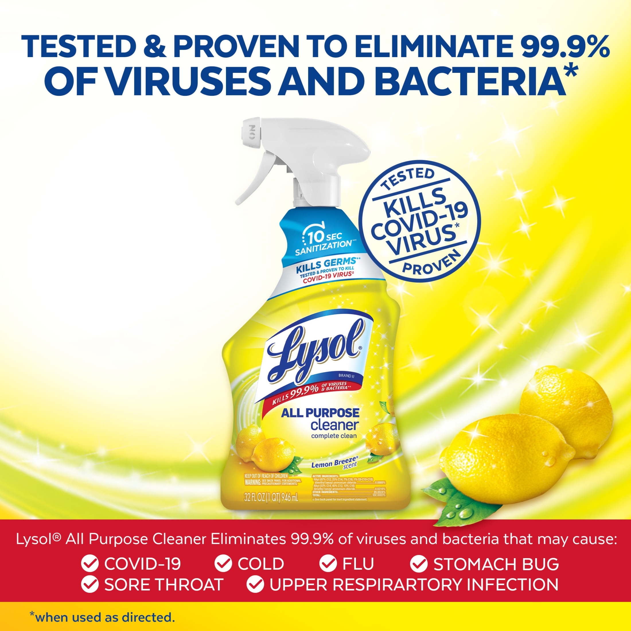 Lysol All-Purpose Cleaner Sanitizing and Disinfecting Spray Lemon Breeze Scent (12 Pack, 32 oz) kggph