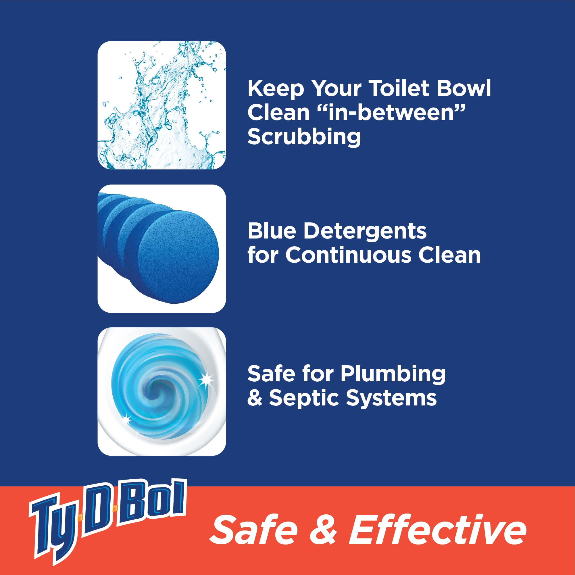 Ty-D-Bol Bleach-Free Toilet Bowl Cleaner Tablets, Hard Water Stain Remover (Blue, 1.4 oz, 10 Count) lygkm
