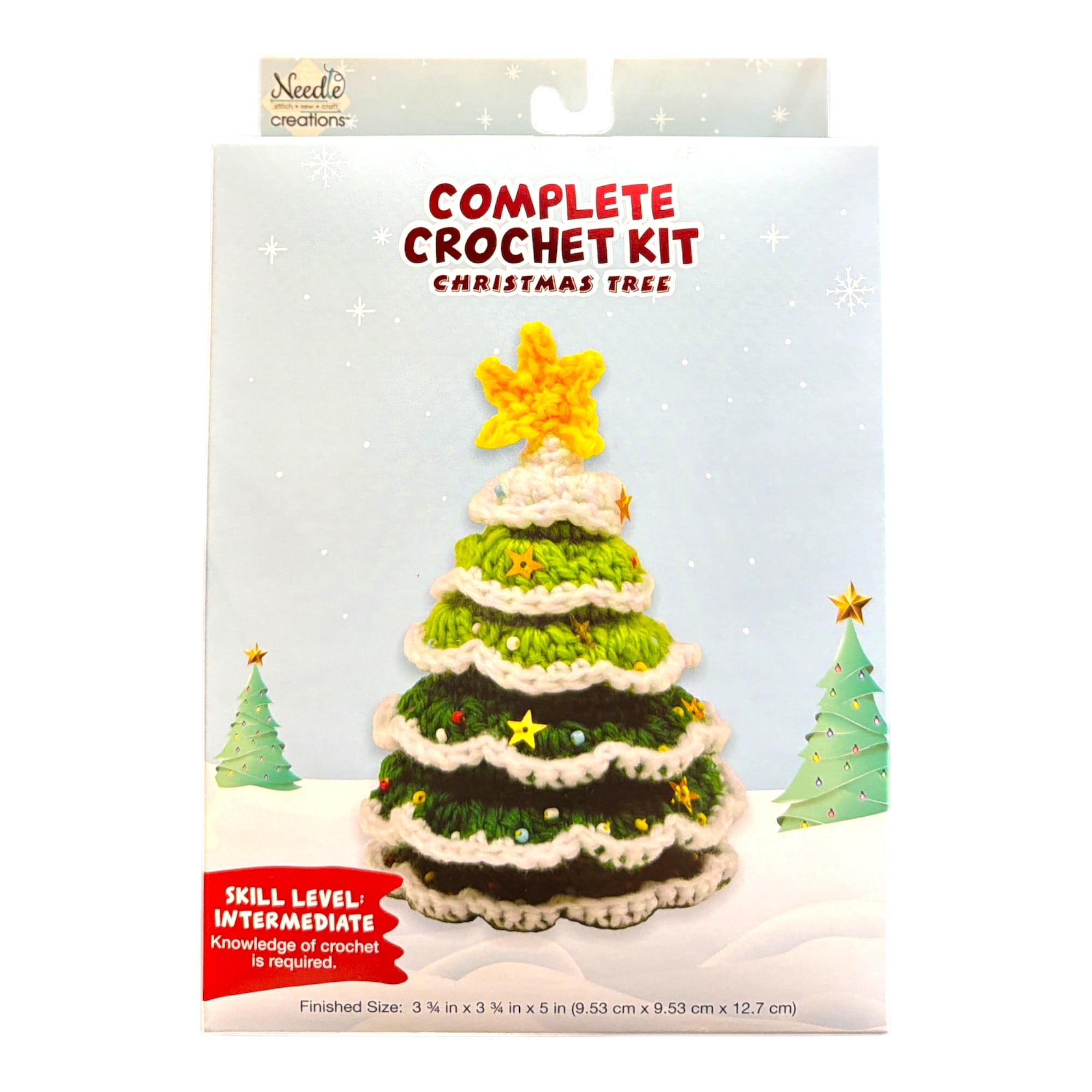 Needle Creations Christmas Tree Crochet Kit DIY Holiday Craft Set (Green, 3.75 in x 3.75 in x 5 in) pj282