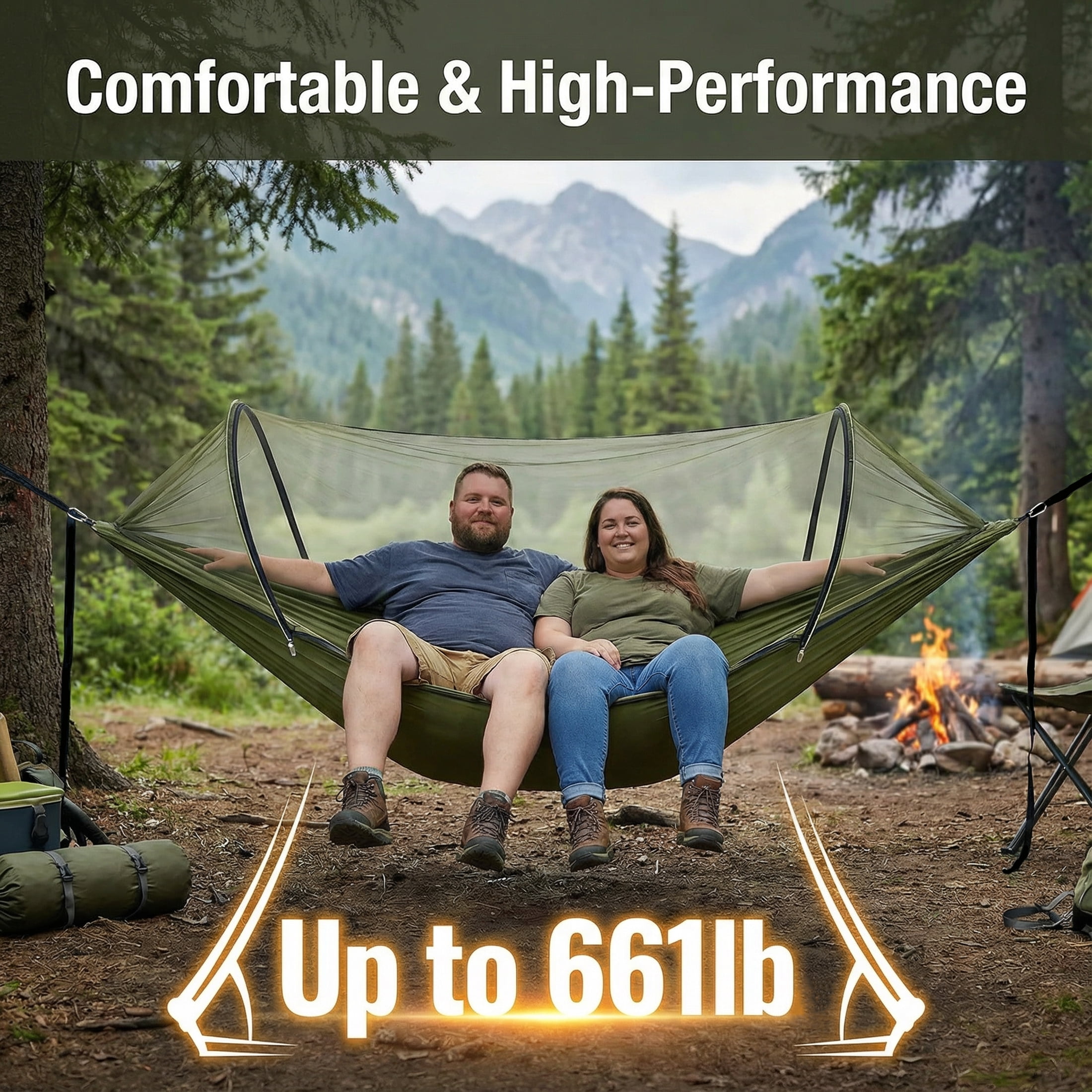 EZBY Camping Hammock with Mosquito Net and Sunshade Tarp (Green, 102 in x 55 in) 0c656