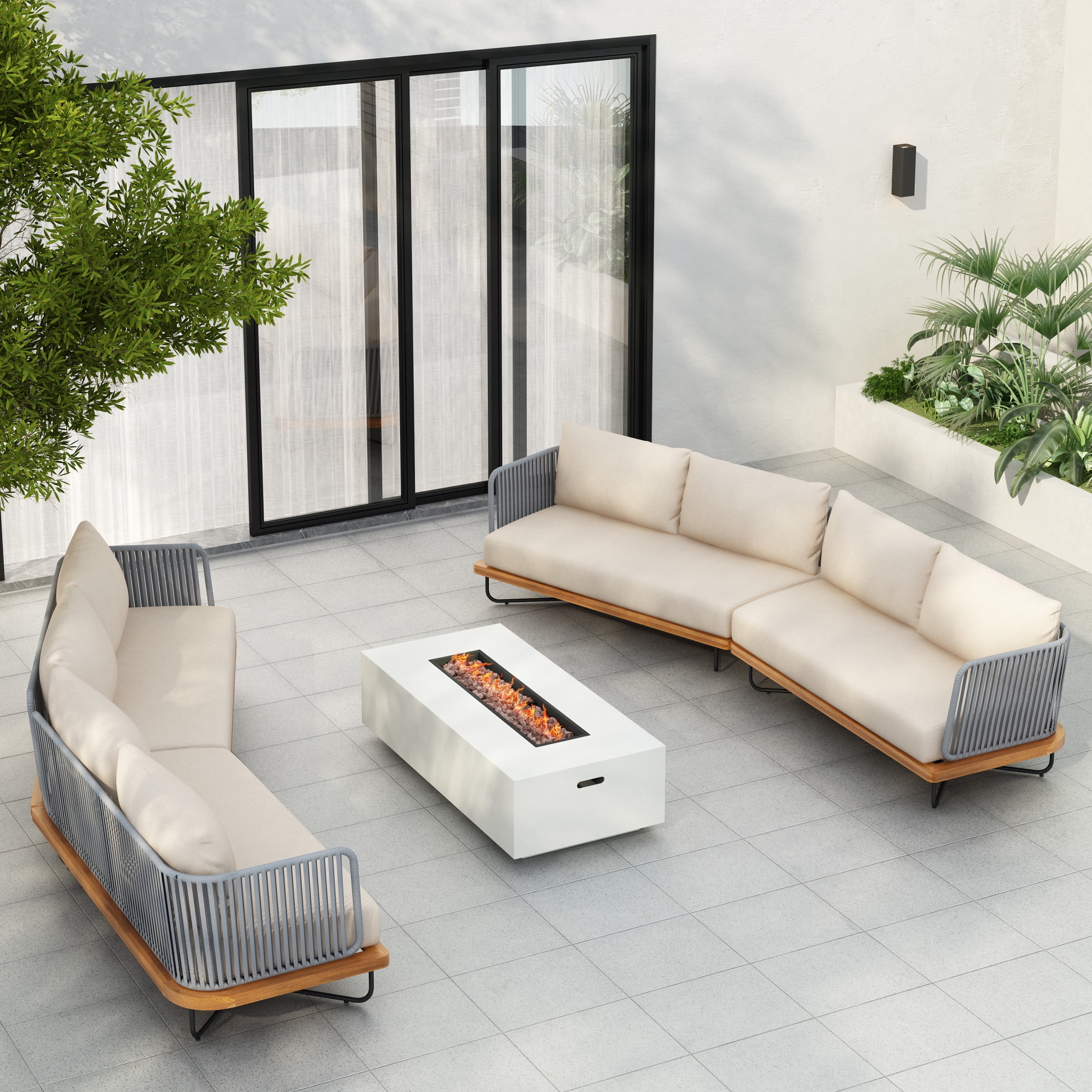 Christopher Knight Home 4-Piece Outdoor Sofa Set, Rope Woven Sectional with Water-Resistant Cushions (Beige, 8-Seat) fpdzv