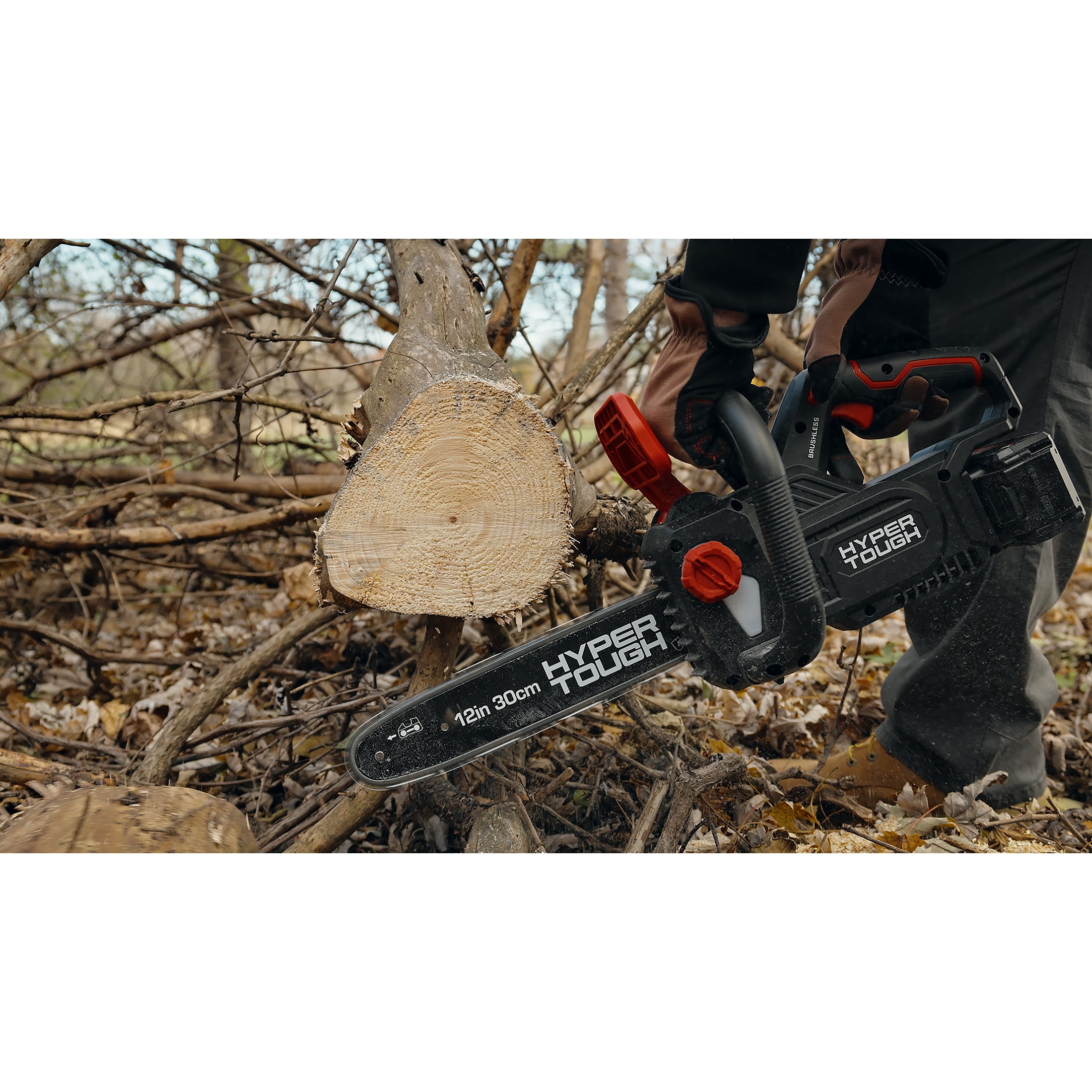 Hyper Tough 12 in 20V Brushless Cordless Chainsaw with 4.0Ah Battery and Charger (Black, 12 in) h7fz2