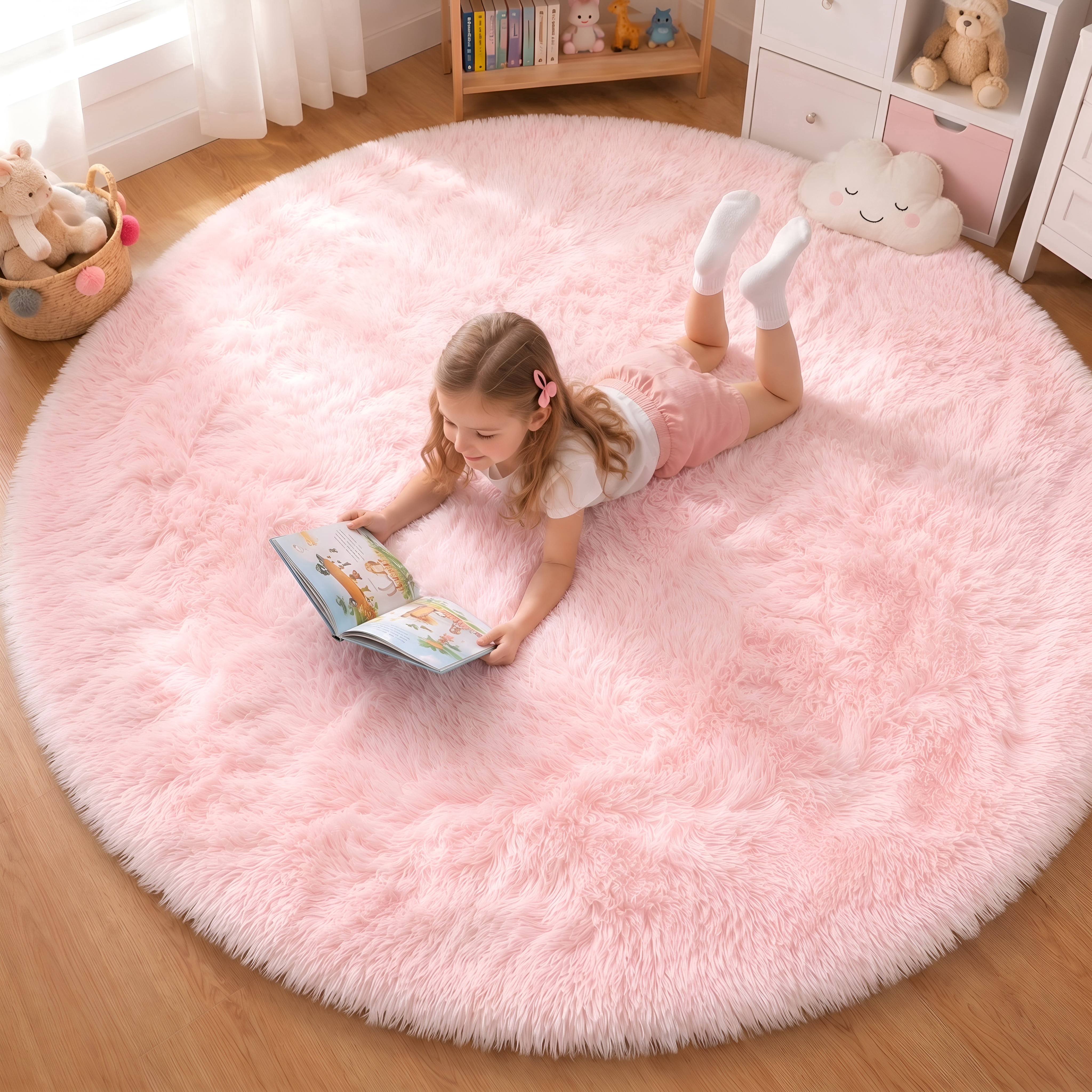 SANMADROLA Super Soft Fluffy Area Rug, Shaggy Plush Carpet for Bedroom and Nursery (Pink, 4x4 ft) dxo00