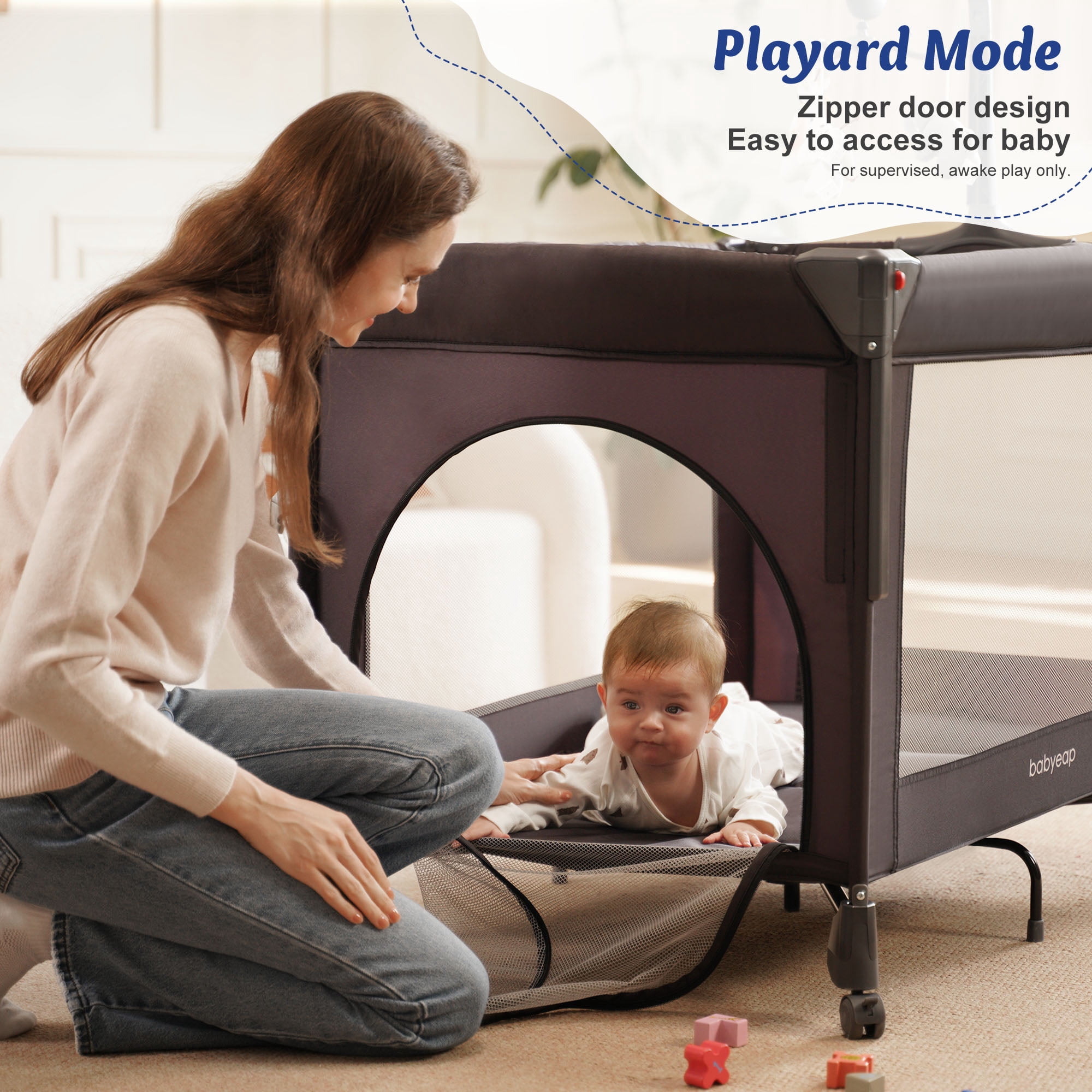 Babyeap 4-in-1 Portable Baby Bassinet and Playard with Changing Table (Black, 30 lb Capacity) npfzr