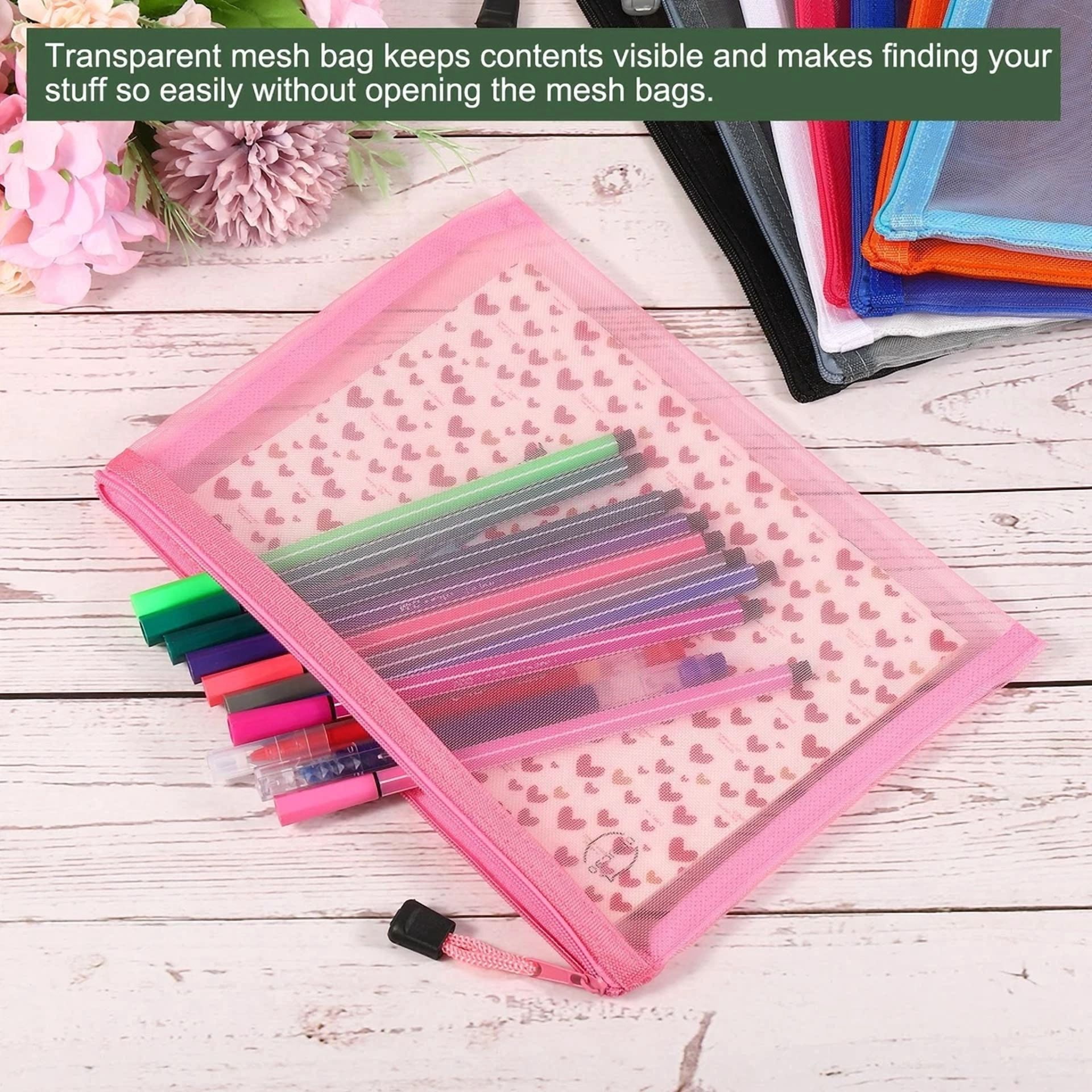 Knack Mesh Cosmetic Bags Zipper Travel Organizers for Stationery and Toiletries (Pink, 6 Pack) vtpmx