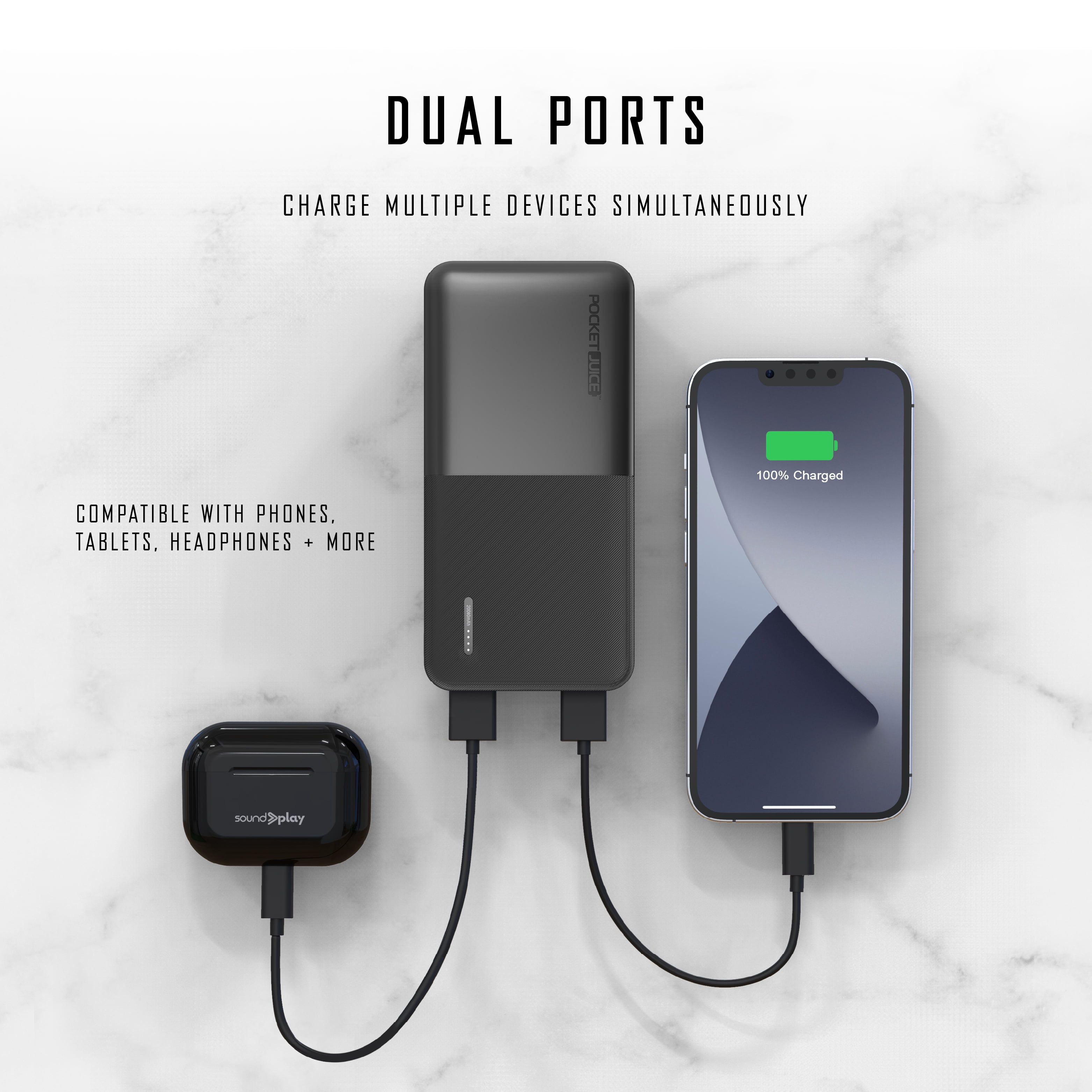 Pocket Juice Slim Pro Portable Power Bank, 20,000mAh Dual USB Charger (Black, 5.5 x 2.75 x 1 in) 6xrv2