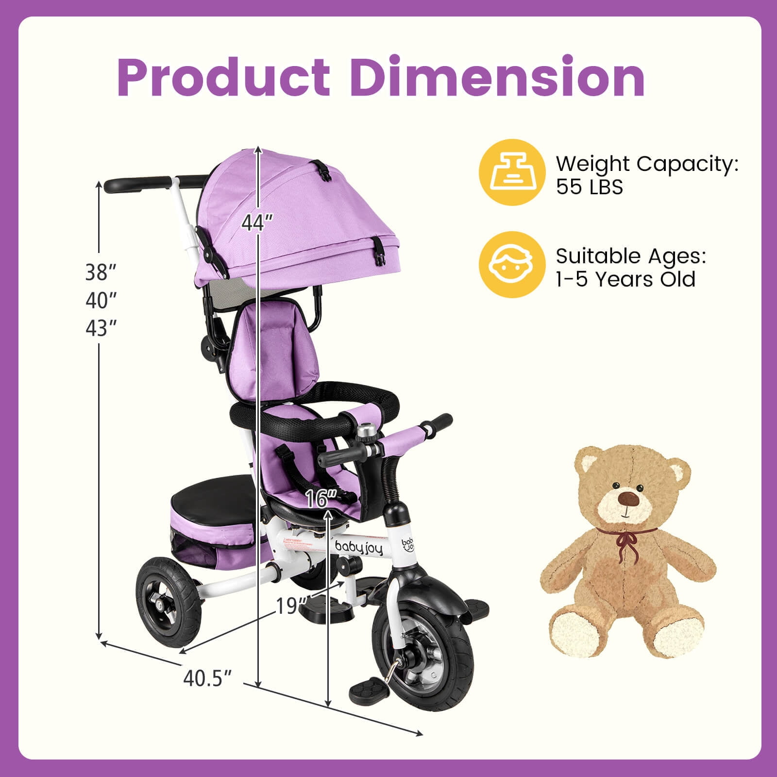 INFANS 5-in-1 Folding Toddler Tricycle with Adjustable Canopy and Storage (Pink) r4evd