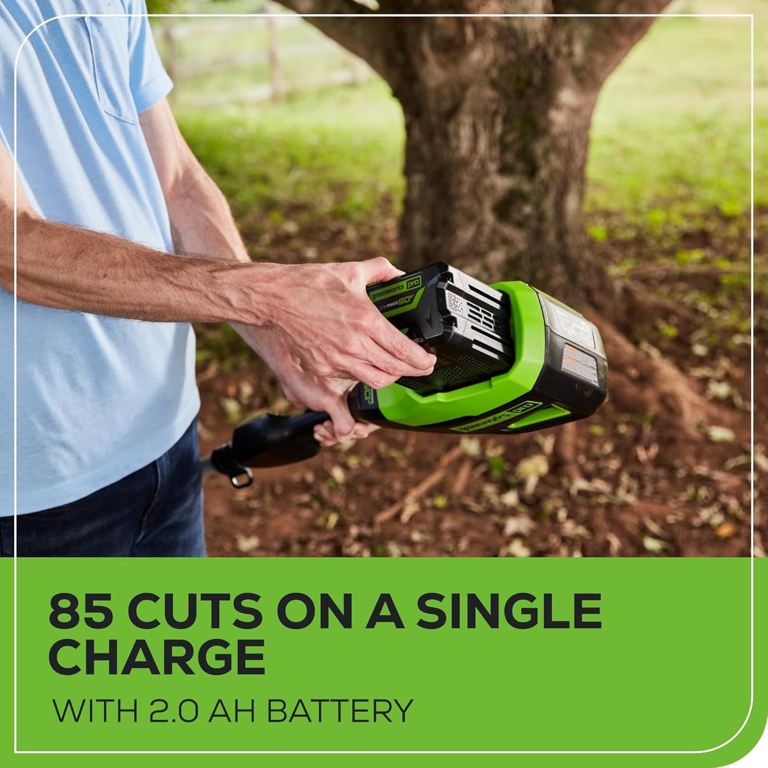 Greenworks 60V 10 in Brushless Cordless Pole Saw with 2.0Ah Battery and Charger (Green, 9 ft Reach) 7e1ly