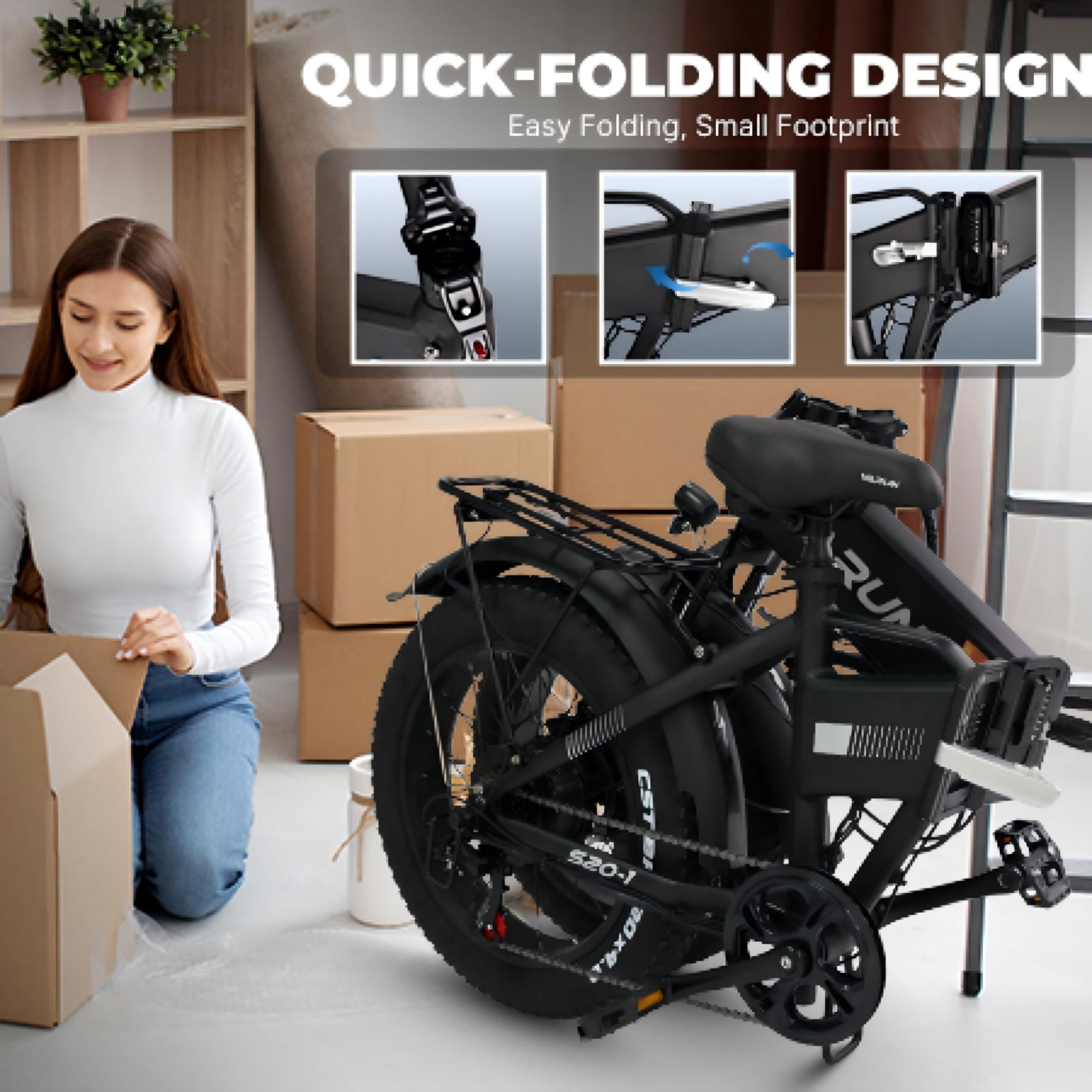 VARUN 20 in Folding Electric Bike for Adults, Fat Tire E-Bike with 750W Motor and 62 Mile Range (Black, 20 in) rg2fg