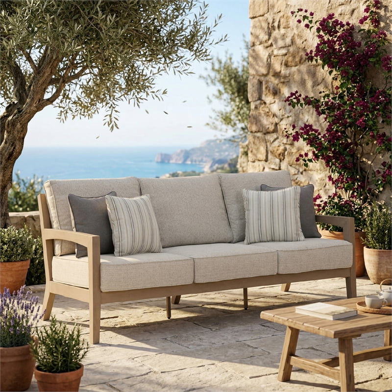 Ashley Furniture Myrtle Shore Outdoor Sofa with Cushion (Beige, 84 in) 00734
