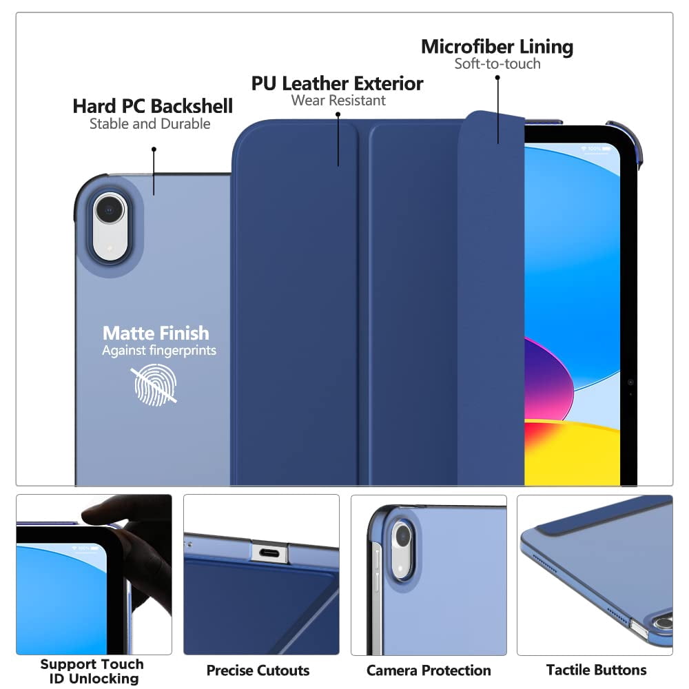MoKo Slim Stand Protective Case for iPad 11th Gen 11 in 2025 and iPad 10th Gen 10.9 in 2022 (Navy Blue, 11 in) piobn