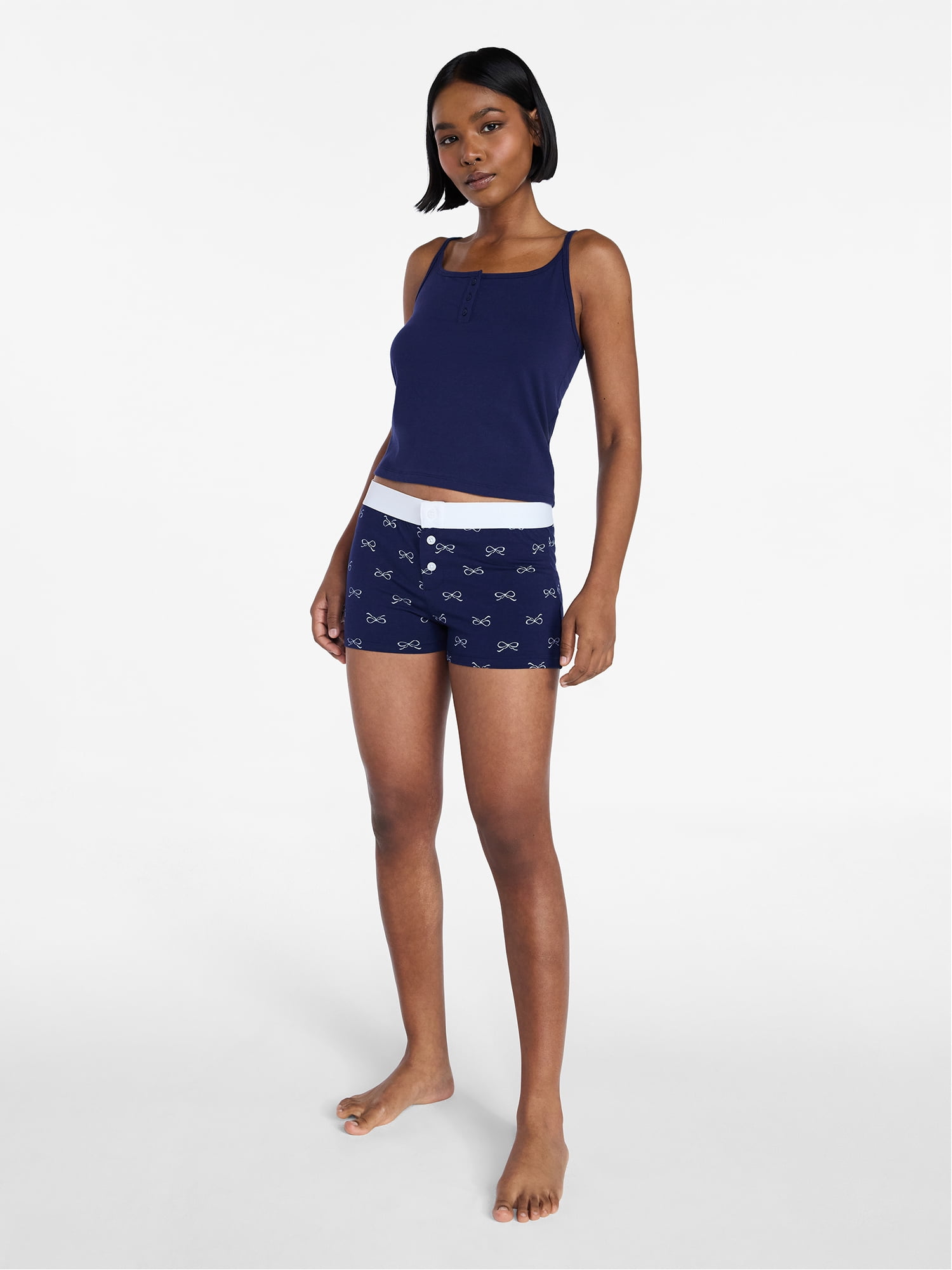 No Boundaries Women's Cloud Core Cami and Boxer Shorts Sleep Set (Blue, XXS-3X) 61atv