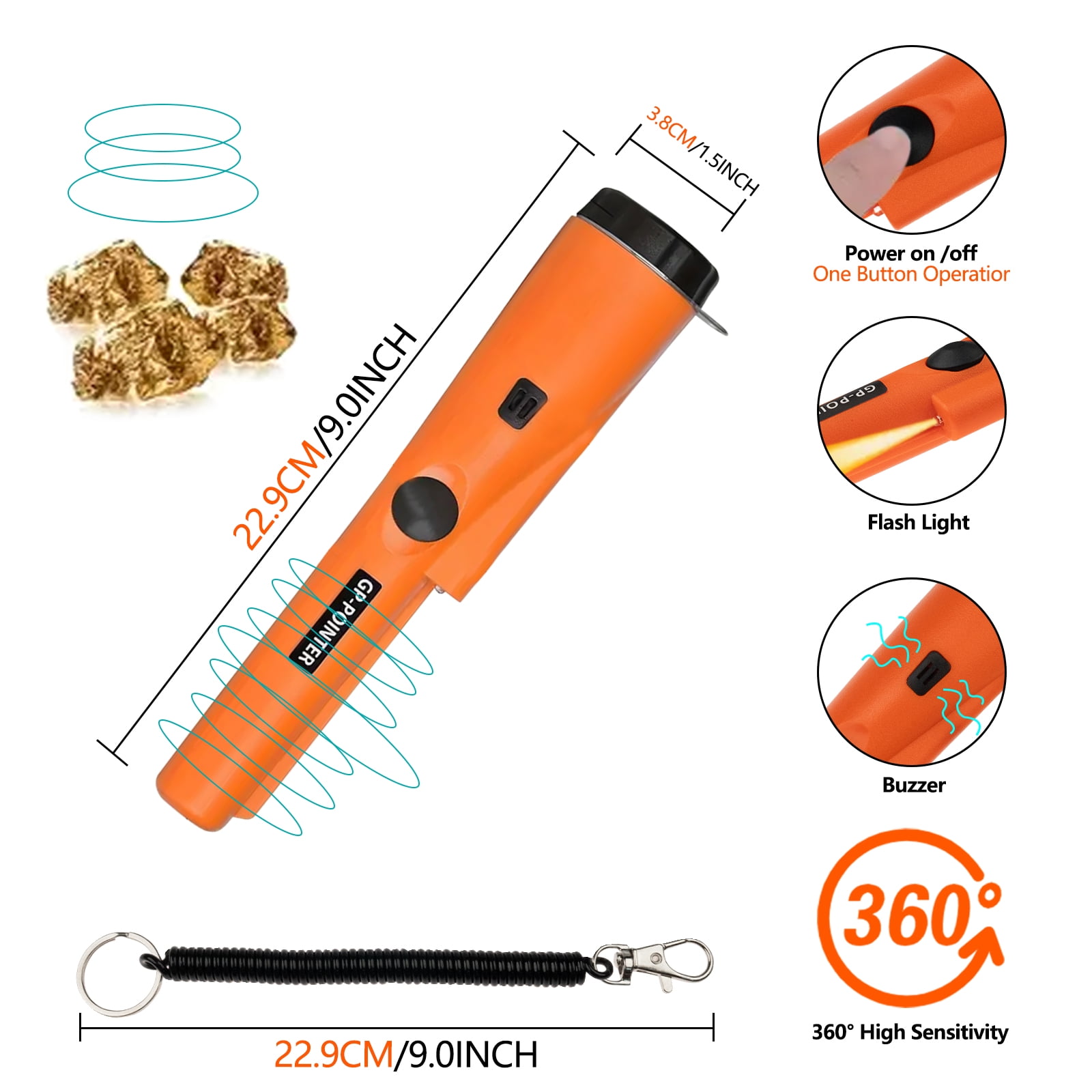 JAMCORAX Metal Detector Pinpointer Handheld Wand (Orange, 9.1 in) qxw8r