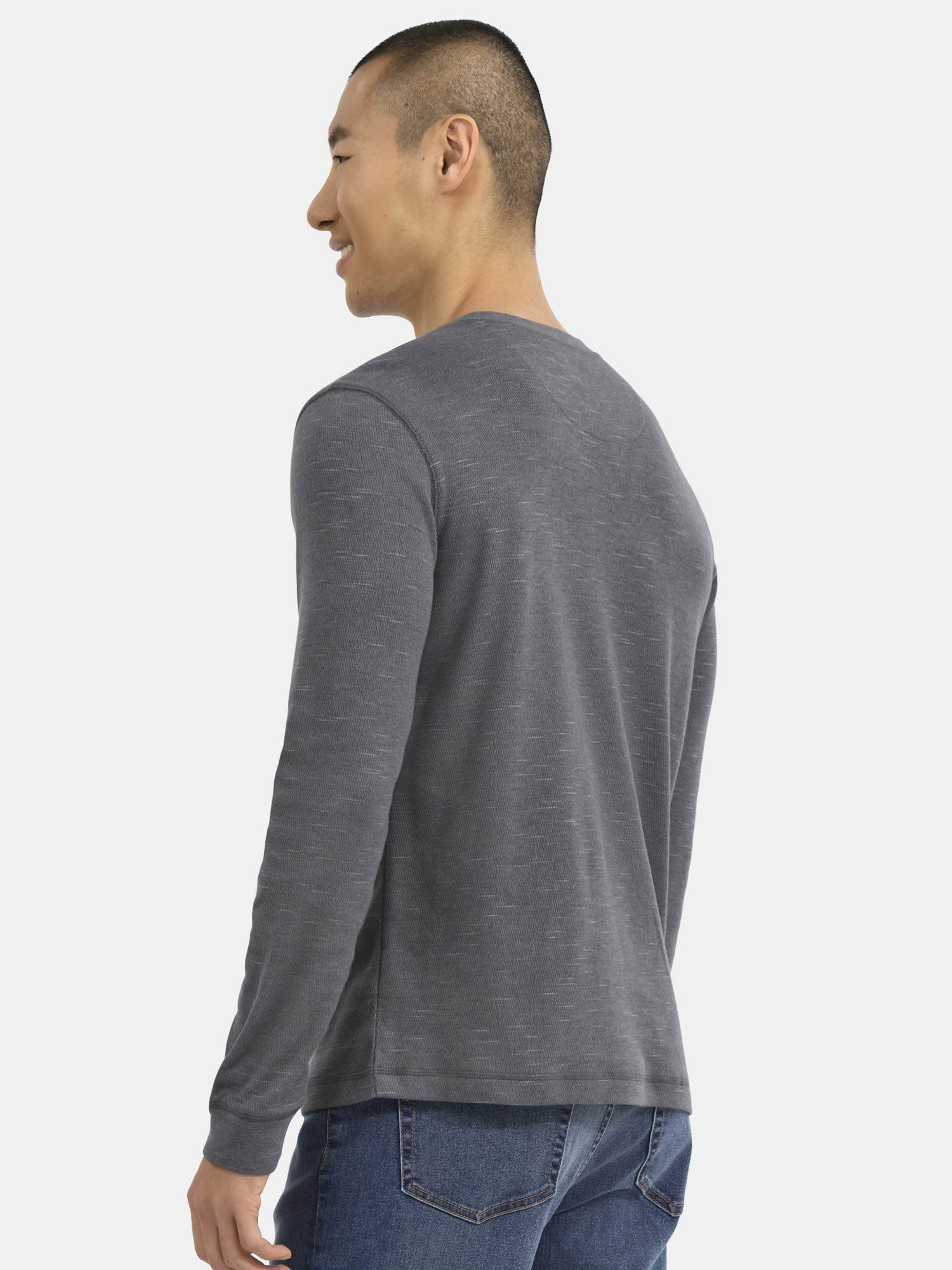 George Men's Slub Texture Thermal Shirt Long Sleeve Crewneck (Grey, XS) mb9t8