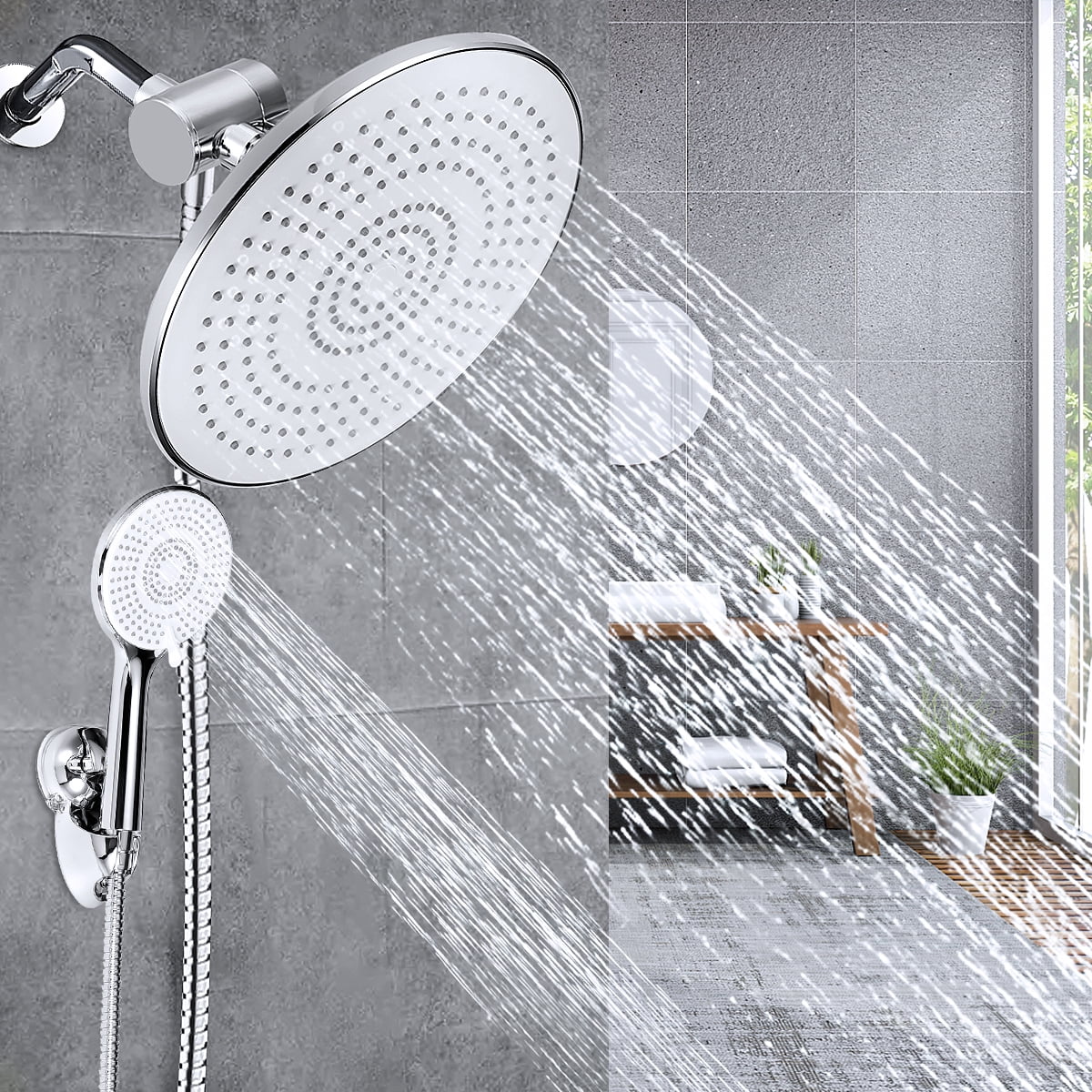 YEERSWAG 9 Inch High Pressure Rainfall Shower Head and Handheld Combo (Chrome, 60 in Hose) aoo09