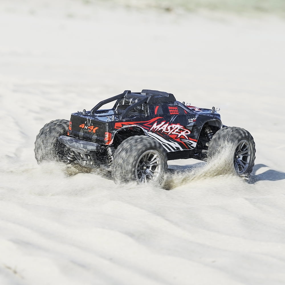 TZDZRC 1/16 Scale 4WD High-Speed RC Racing Truck, Off-Road All-Terrain Vehicle with 2 Rechargeable Batteries (Red, 12.6 x 9.4 x 5.9 in) v2nvk