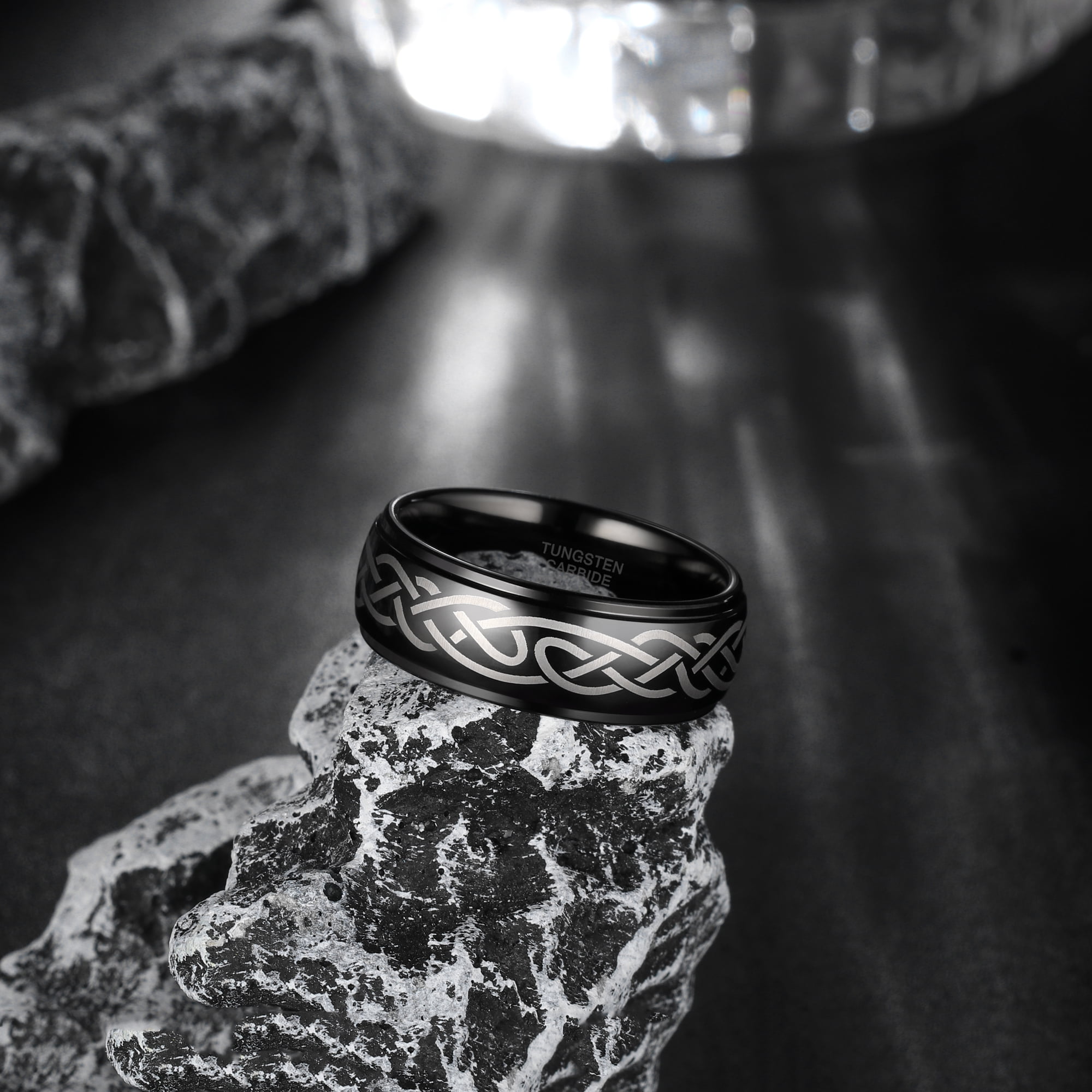 Jewmon Tungsten Carbide Ring for Men Celtic Knot Pattern Comfort Fit Wedding Band (Black, 8mm) 93vhi