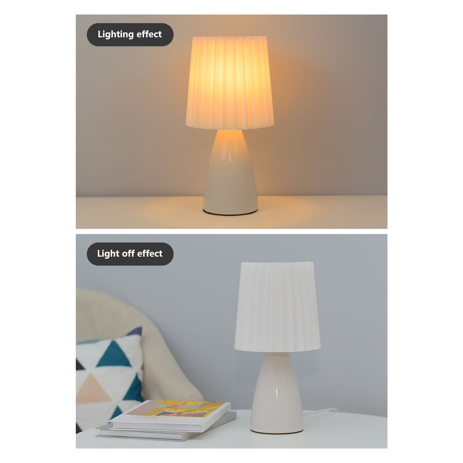 TIHLMK Pleated Table Lamp, Boho Decorative Nightstand Desk Lamp with 3-Level Dimming (White, 12 in) qp4vd