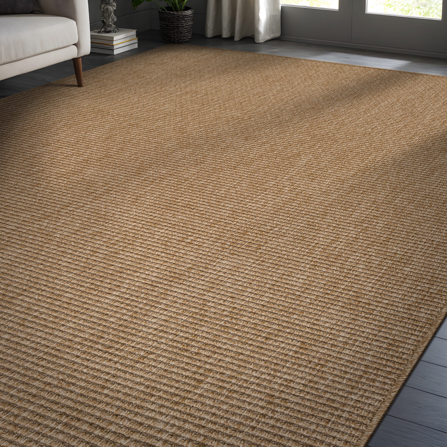 CAMILSON Indoor Outdoor Farmhouse Area Rug, Durable Polypropylene Woven Floor Mat (Natural, 5 ft x 7 ft) w2w6w