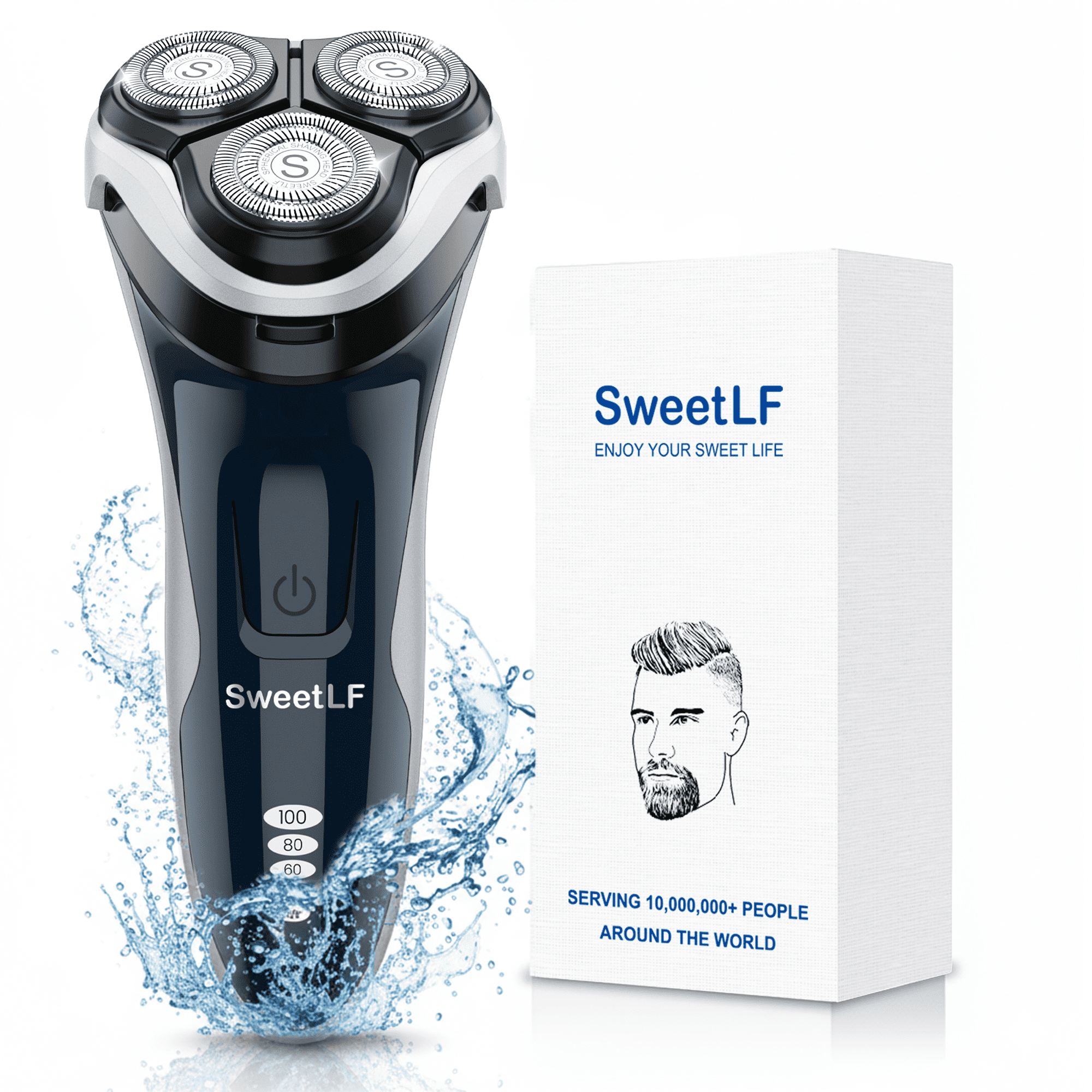 SweetLF Electric Shaver for Men, 3D Rotary Cordless Rechargeable Razor with Pop-up Trimmer (Blue, 1 Count) 38z9z