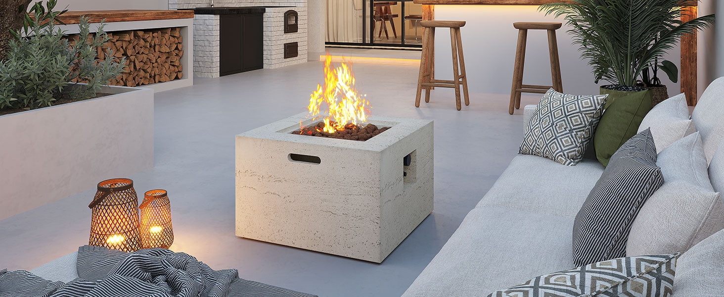 Bella Depot Outdoor Square Propane Fire Pit Table with Steel Burner and Adjustable Flame (Beige, 24 in) r2i8a