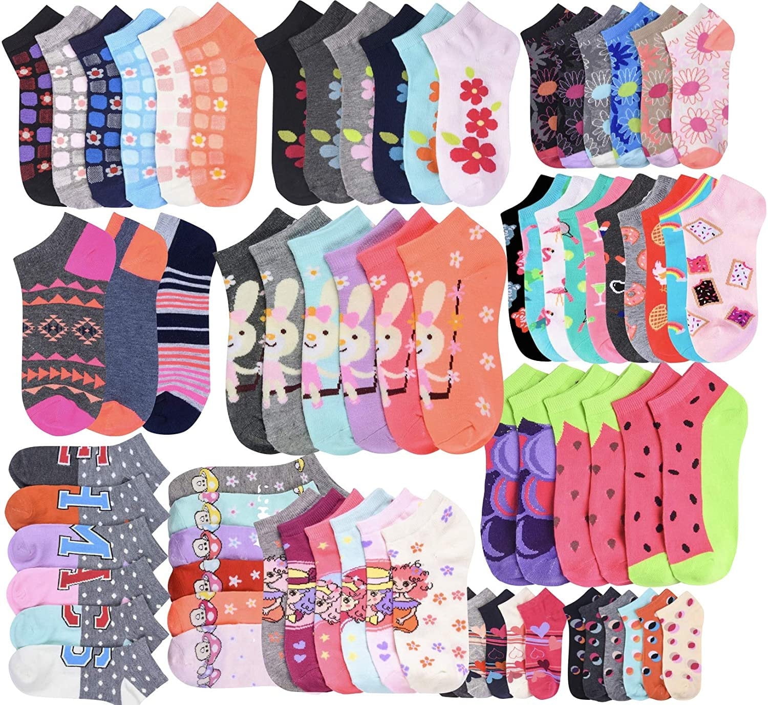 ToBeInStyle Girls' Low Cut Ankle Socks Mystery Assortment (Multi-Color, 12 Pairs, Size 6-8) ehglf