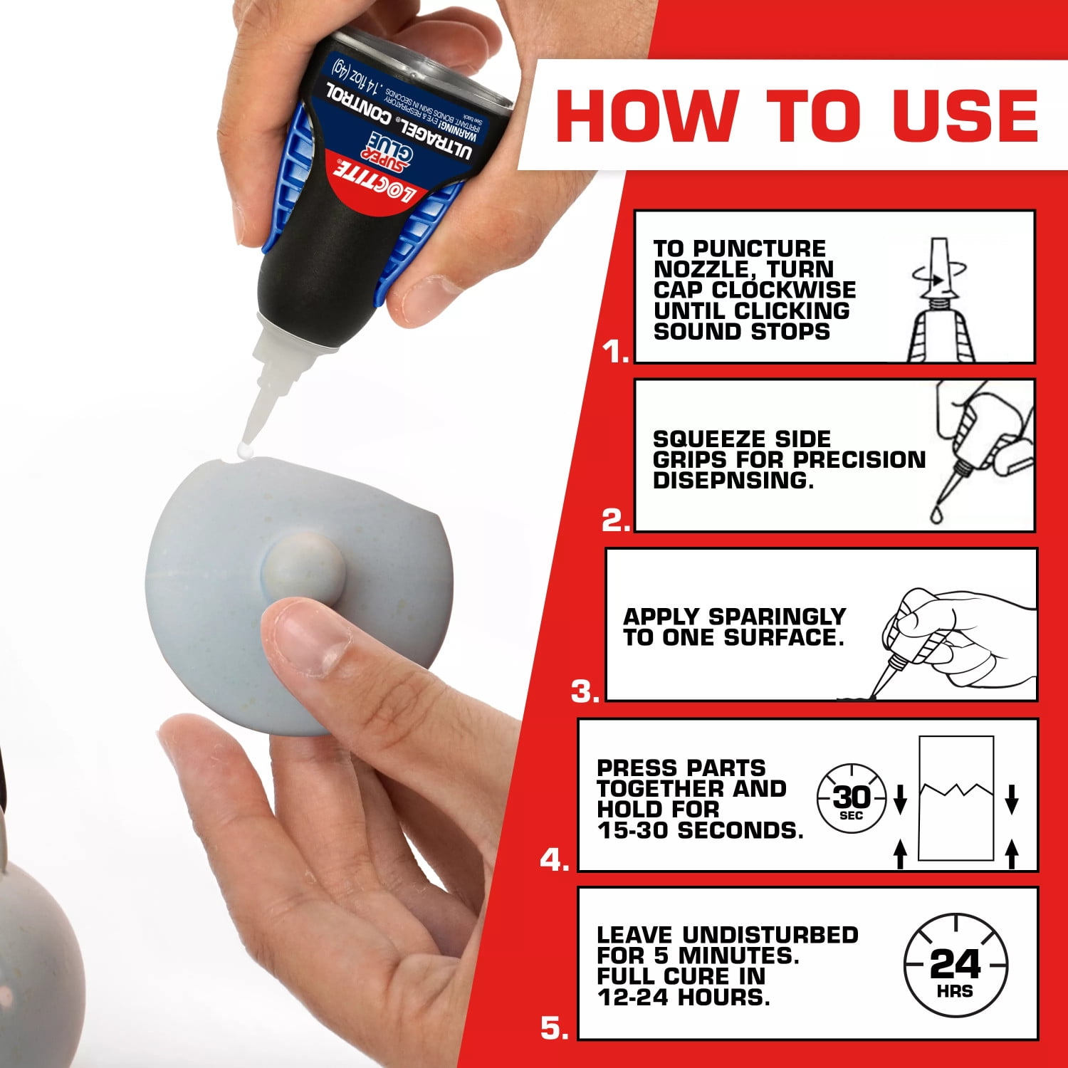 Loctite Super Glue Ultra Gel Control, Rubber Toughened Adhesive for Precision Repairs (Clear, 0.14 fl oz) igy19