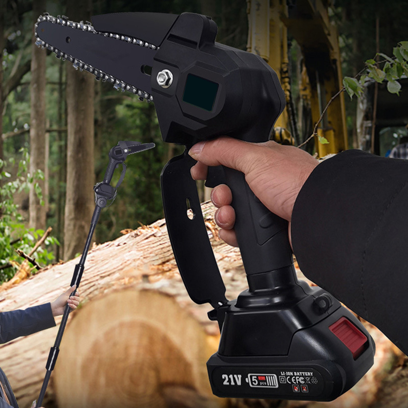 Birinta Cordless Pole Saw and Mini Chainsaw Set, Electric Tree Trimmer with Retractable Extension Pole (Black, 1 Set) bfaz8 - Image 2