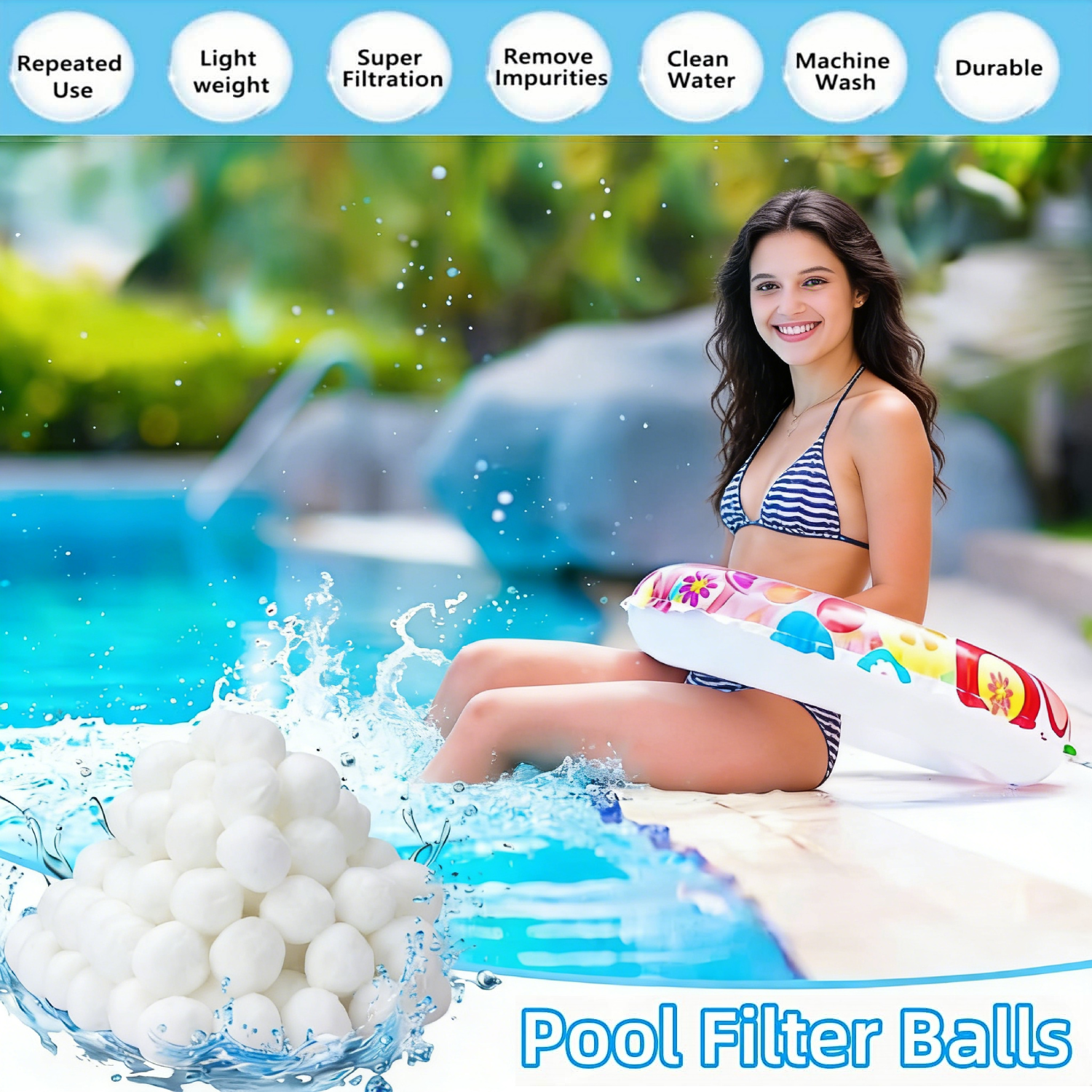 PANDALILAI Pool Filter Media Balls for Sand Filter Systems (White, 1.76 lb) v12hn