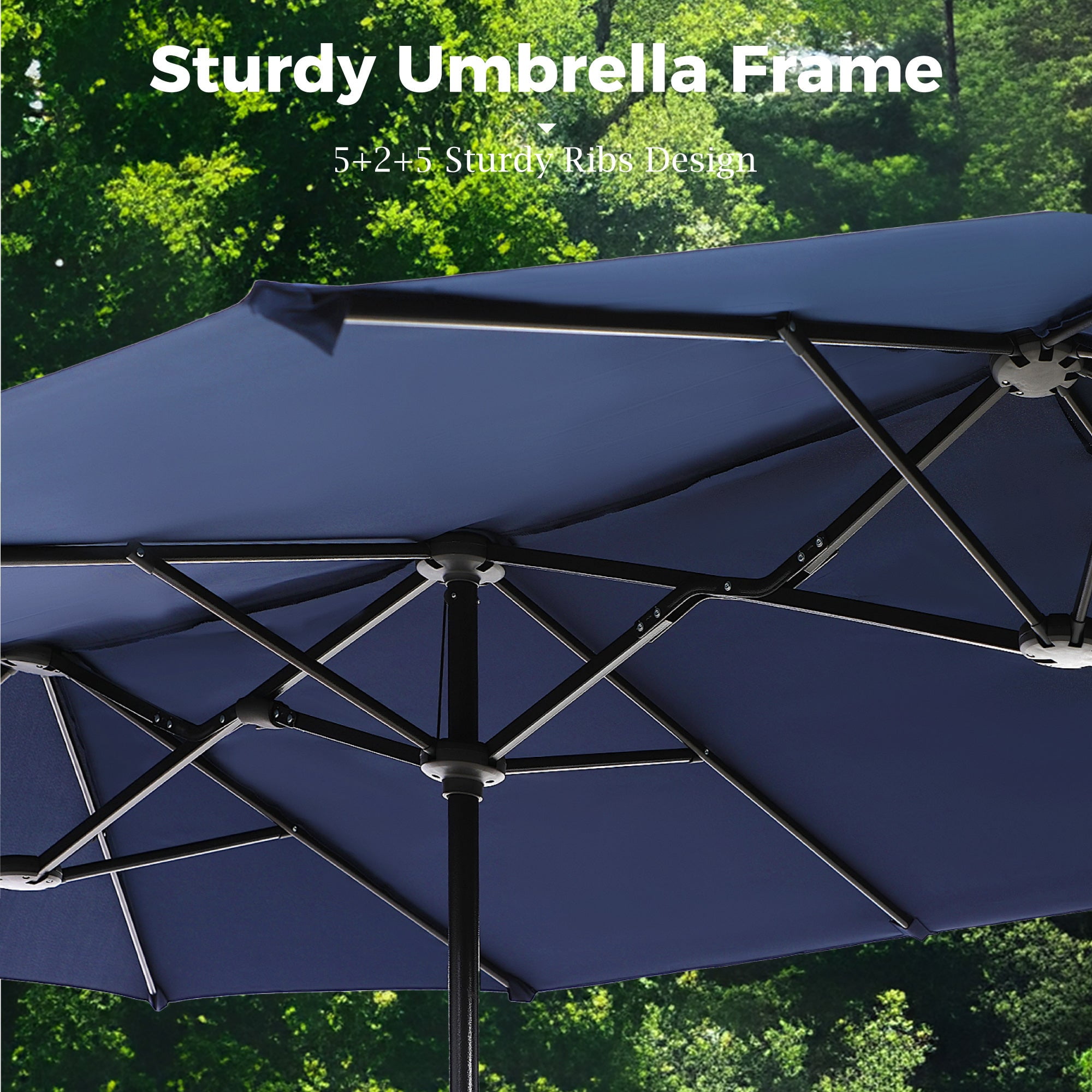 Alpha Joy 8-Piece Outdoor Patio Dining Set with Cushioned Rattan Chairs, Metal Table and 13 ft Navy Umbrella (Navy, 8-Piece Set) mwze0