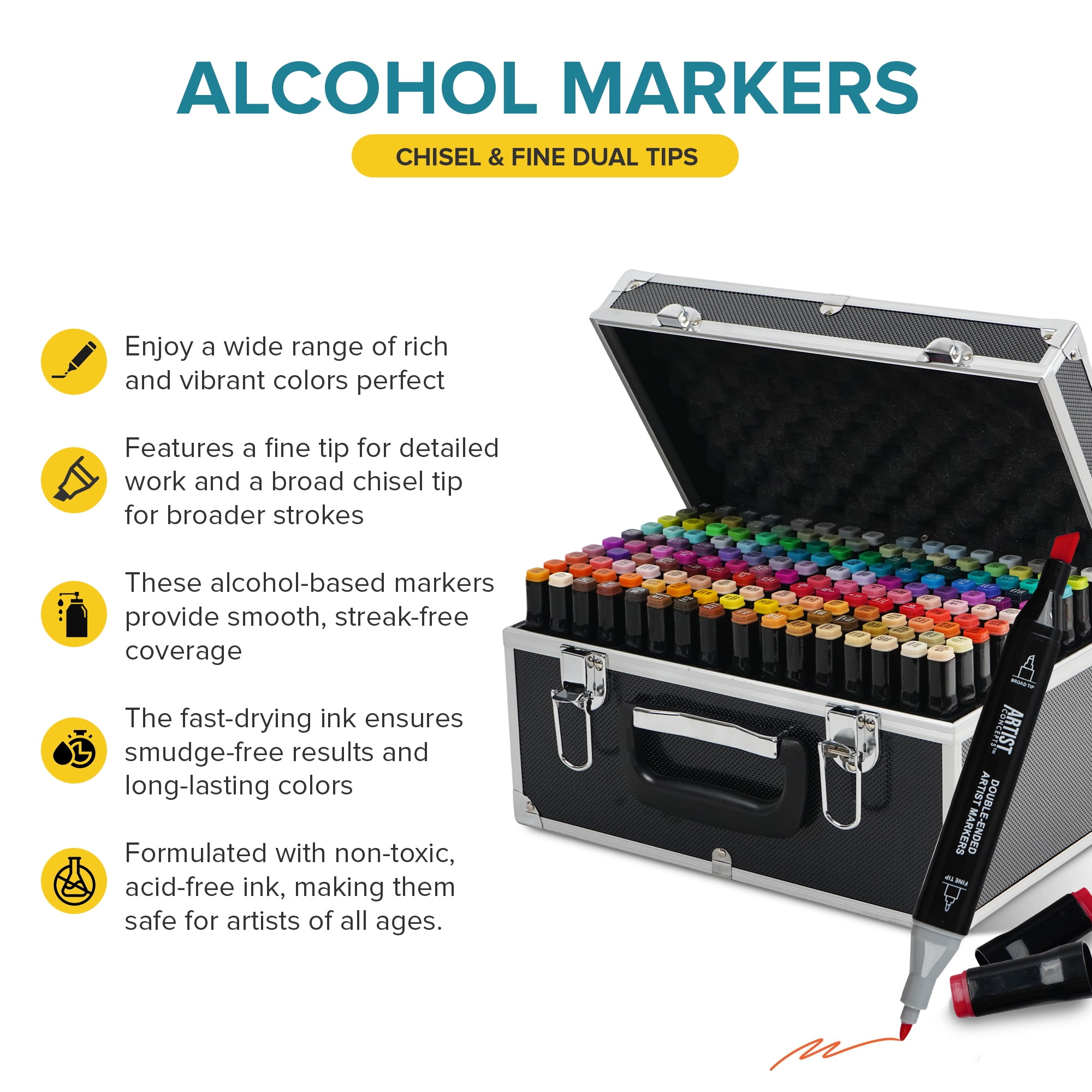 Artist Concepts Dual Tip Alcohol Markers Professional Art Coloring Set (Assorted Colors, 160 Count) i4td1