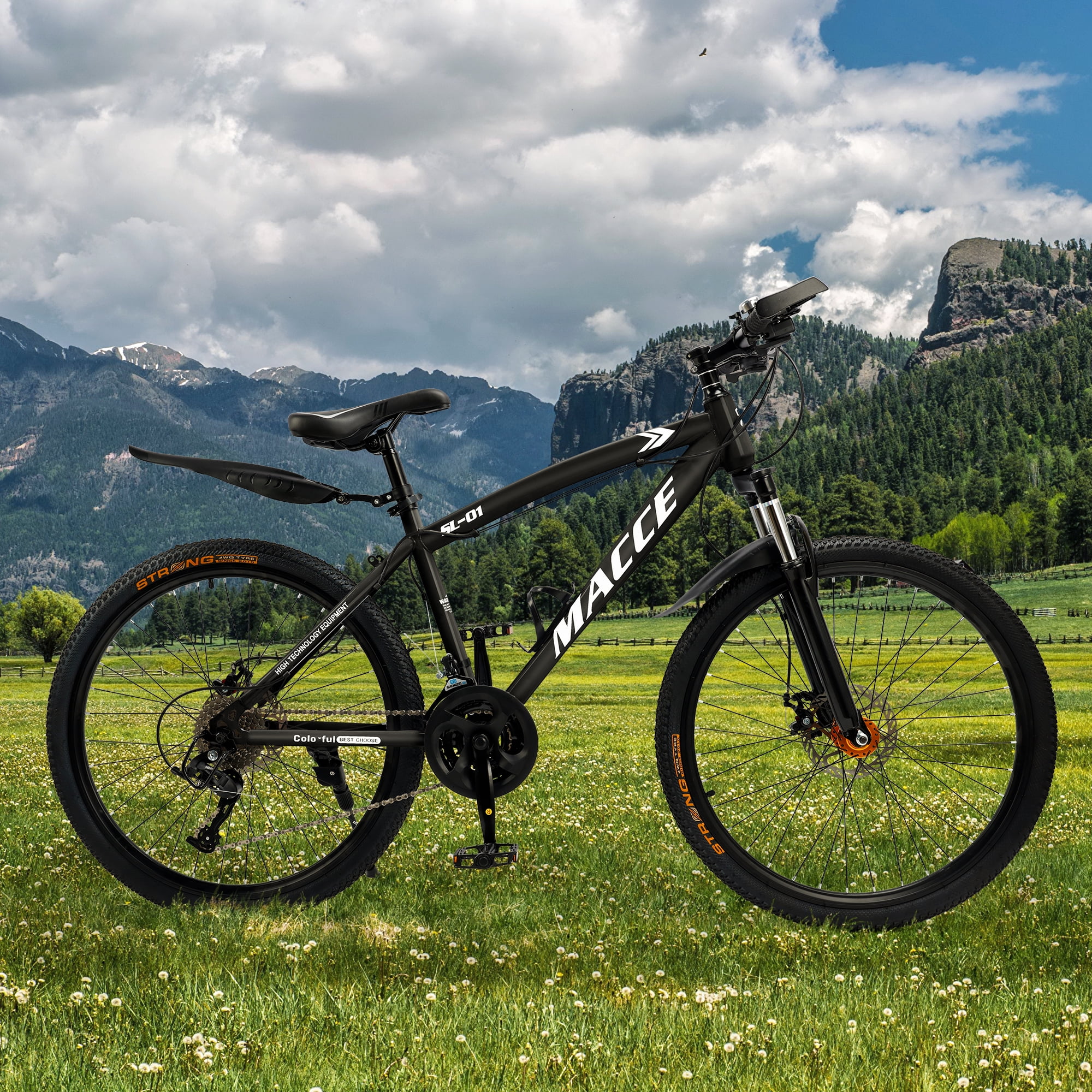 Bruce & Shark Mountain Bike 27 Speed Hardtail with Front Suspension (Black, 27.5 in) gw4lw