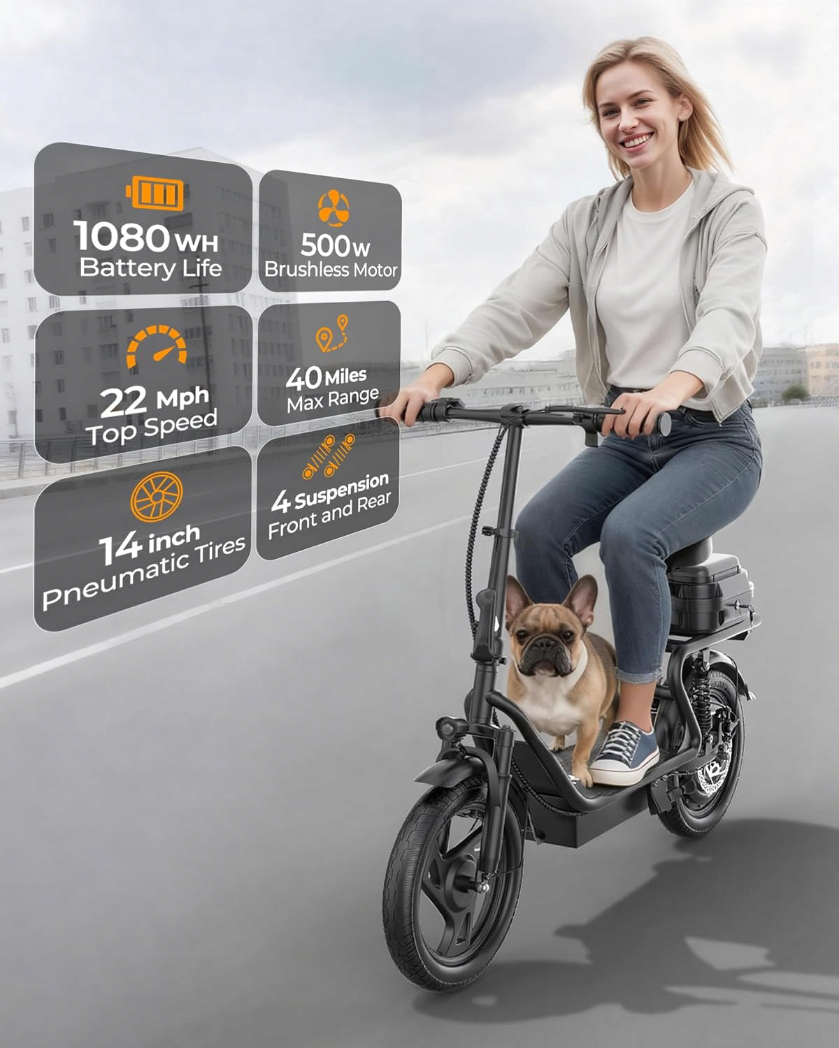 Generic Electric Scooter Commuter E-Scooter with Seat and Storage (Black, 264 lb Capacity) wipc3