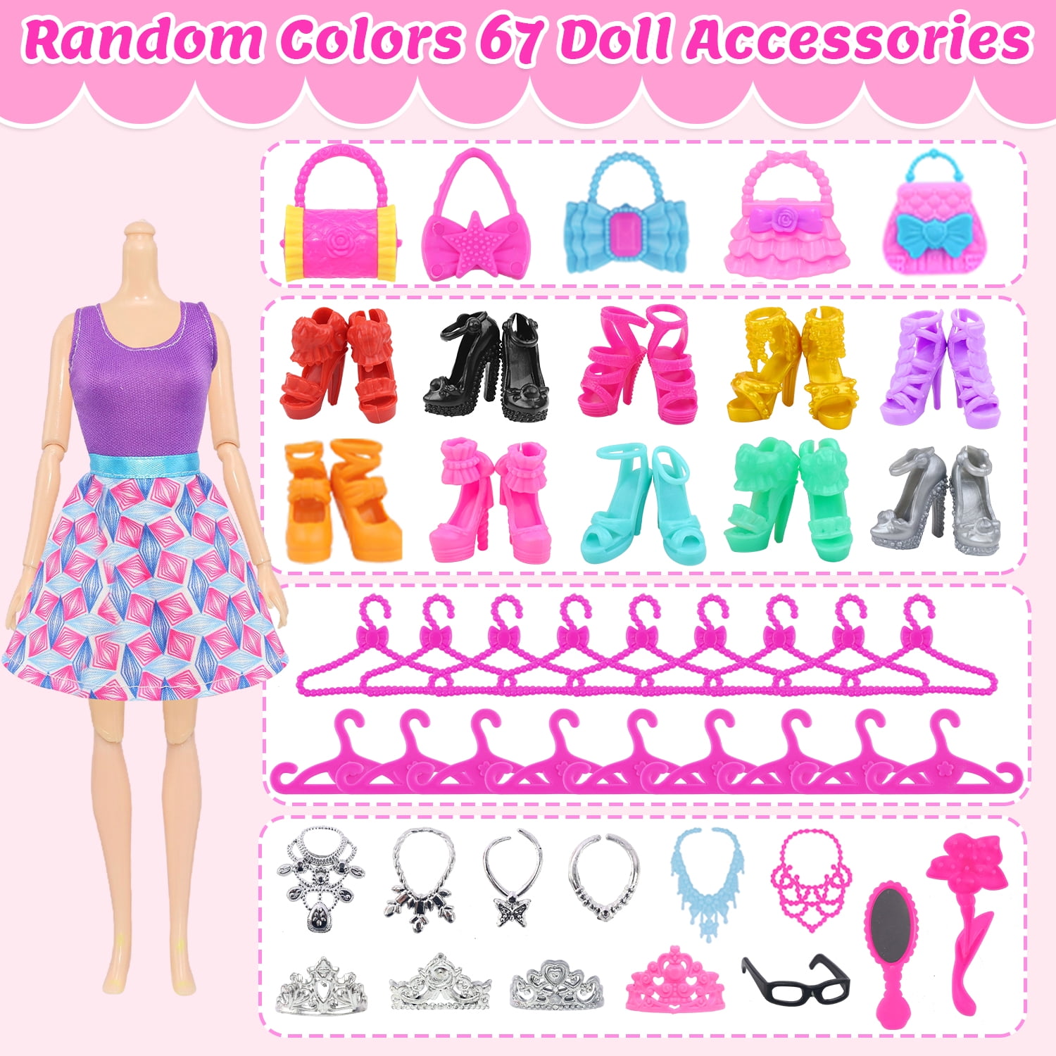 Zita Element 75-Piece Doll Clothes and Accessories Fashion Outfit Set for 11.5 in Dolls (Multi-Color, 75-Piece Set) zfsqt