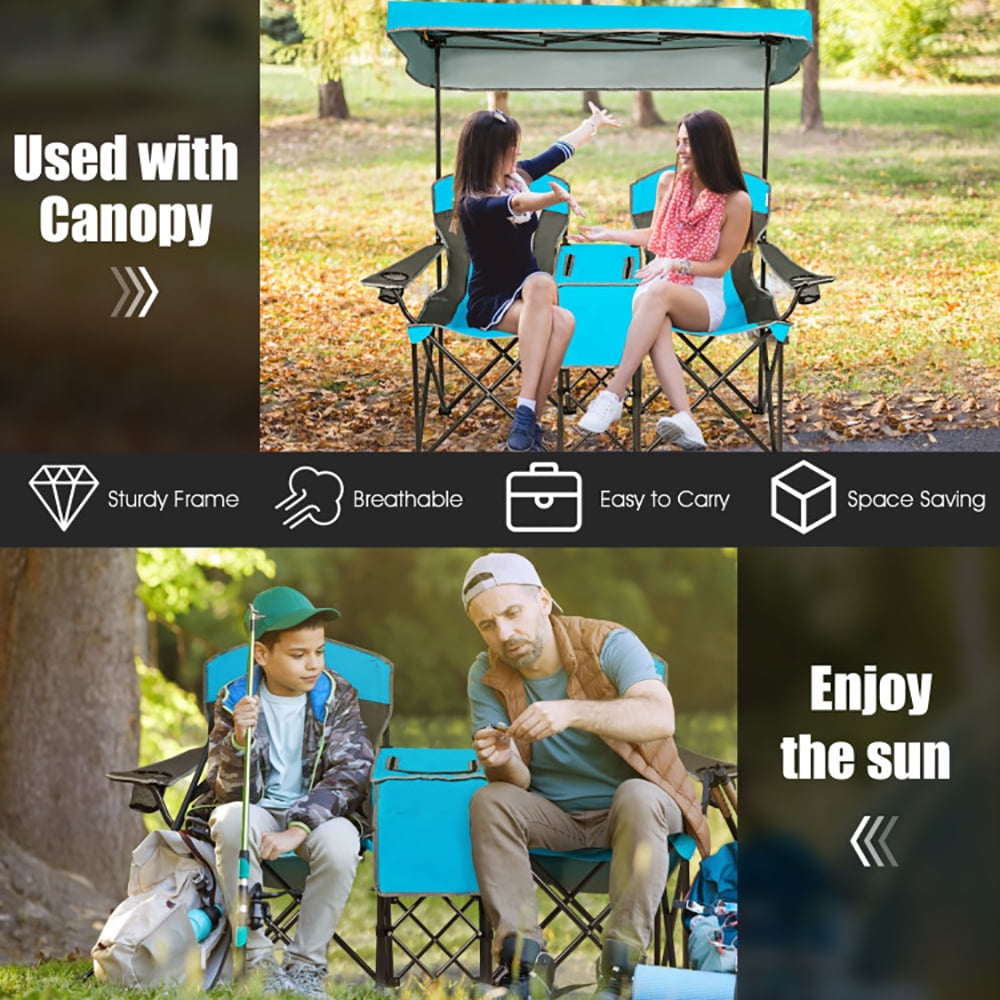 YYAO Portable Folding Camping Chair with Canopy and Cooler Bag (Blue, 265 lb Capacity) kac6z