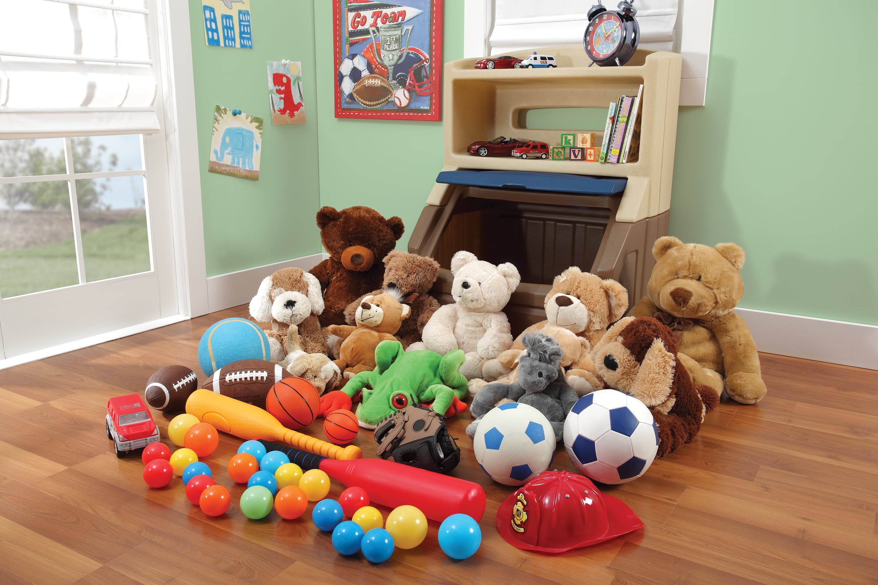 Step2 Lift & Hide Toy Box and Bookcase Organizer (Brown and Blue, 38 in Tall) mz6mz