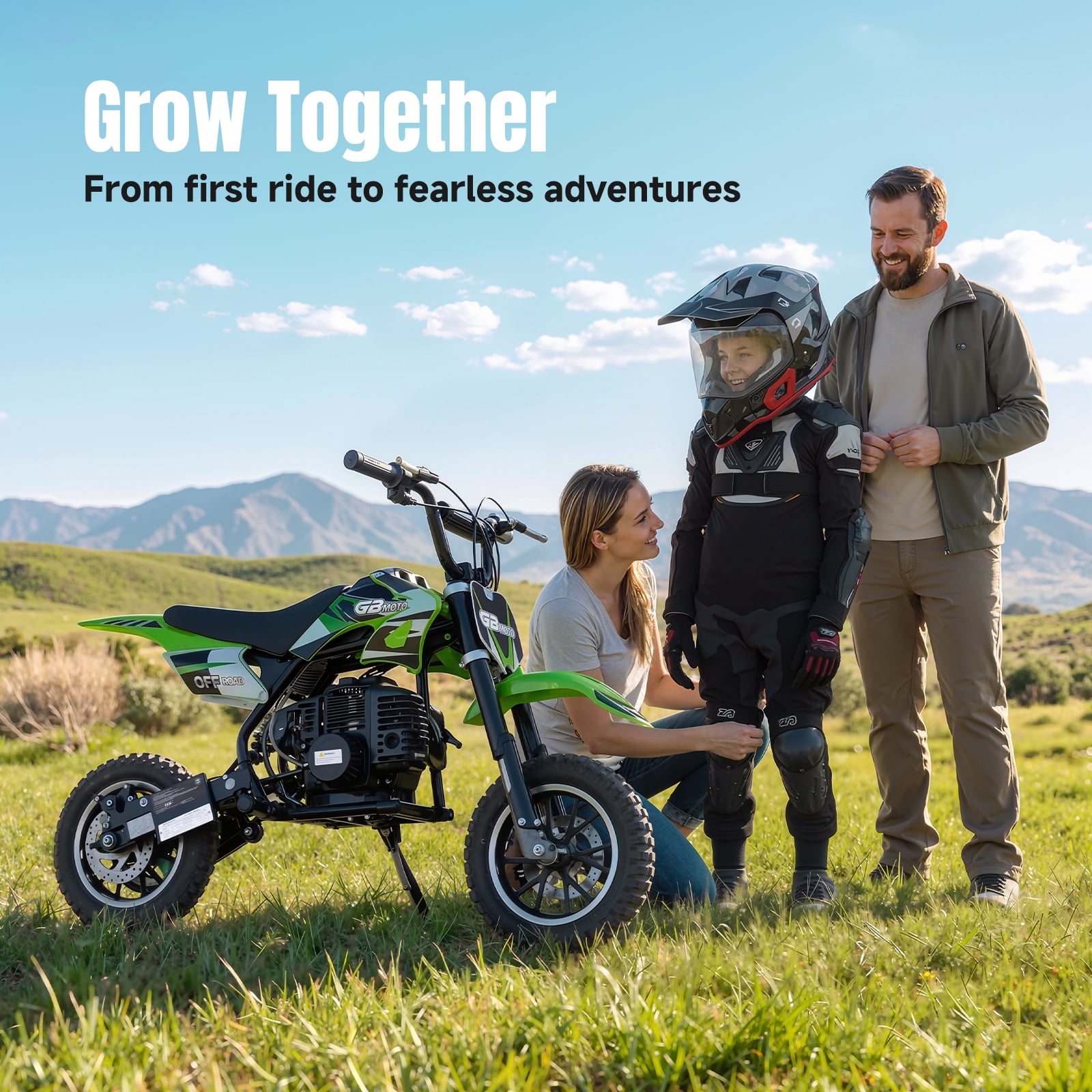 IVFJFV 39cc 4-Stroke Gas Dirt Bike for Beginners, Mini Off-Road Motorcycle with Disc Brakes and Rear Suspension (Green, 48 lb) 5981e
