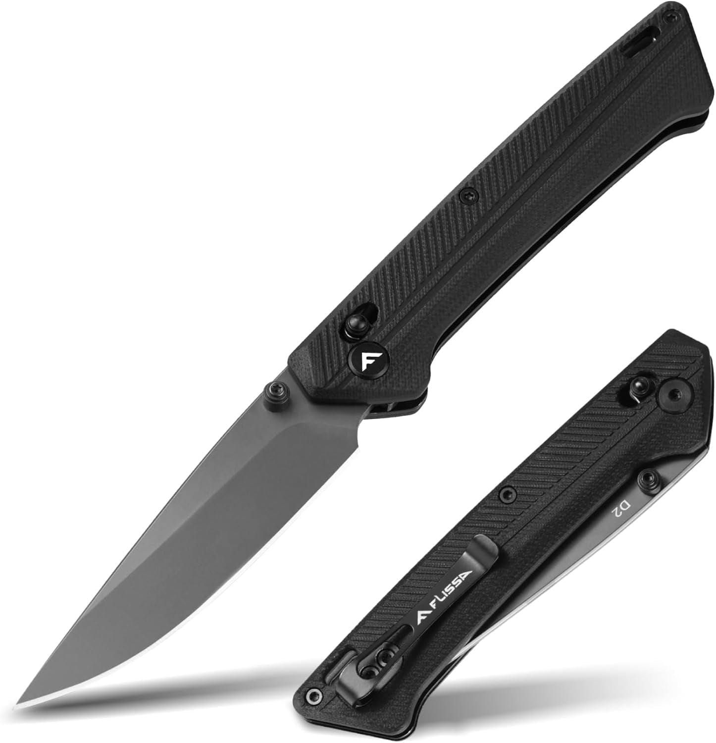 FLISSA Folding Pocket Knife, D2 Steel Blade with G10 Handle, EDC Utility Tool for Camping and Hiking (Black, 4.57 in) 0gqxu