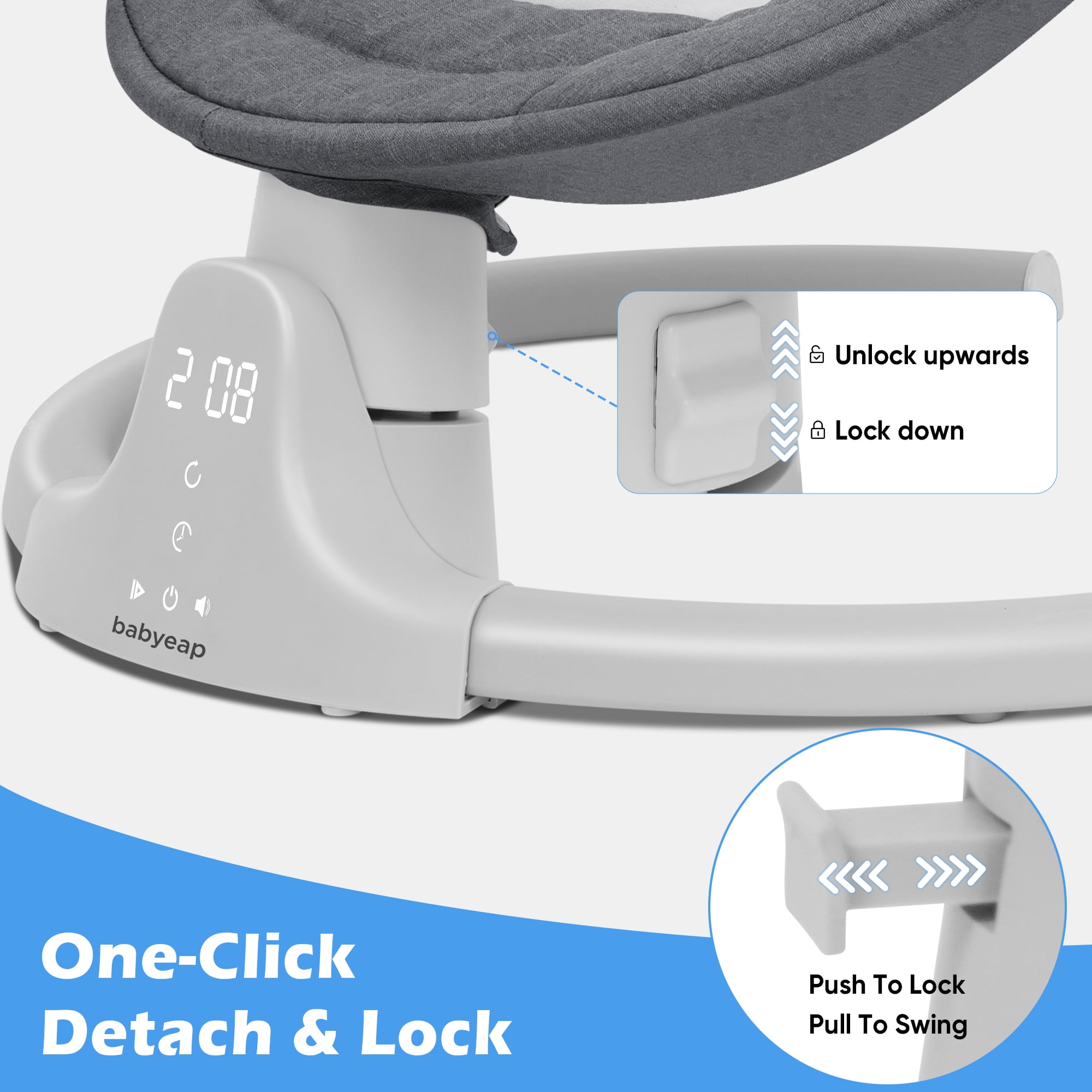 Babyeap Baby Swing for Infants with Bluetooth Remote Control and 5 Speed Settings (Gray) kq2zo